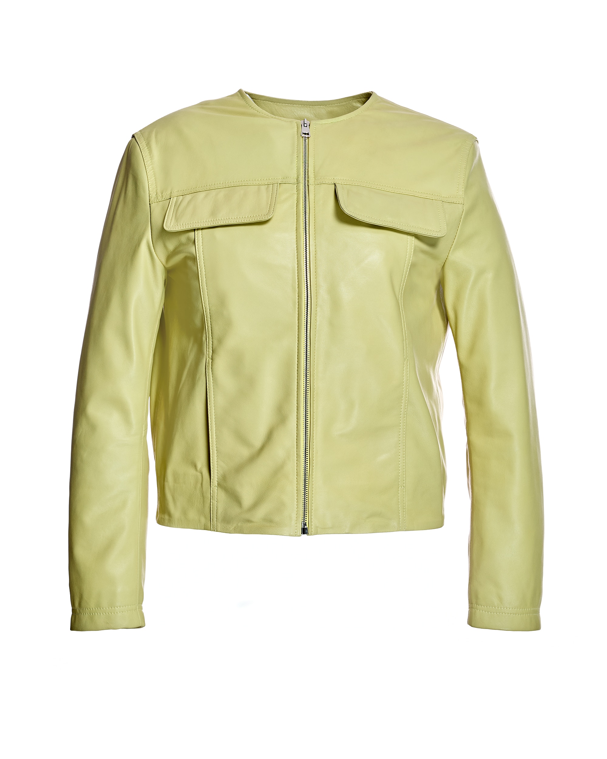 Cazadora de mujer de piel con bolsillos solapa - Maximilian - Amarillo Amarillo-6