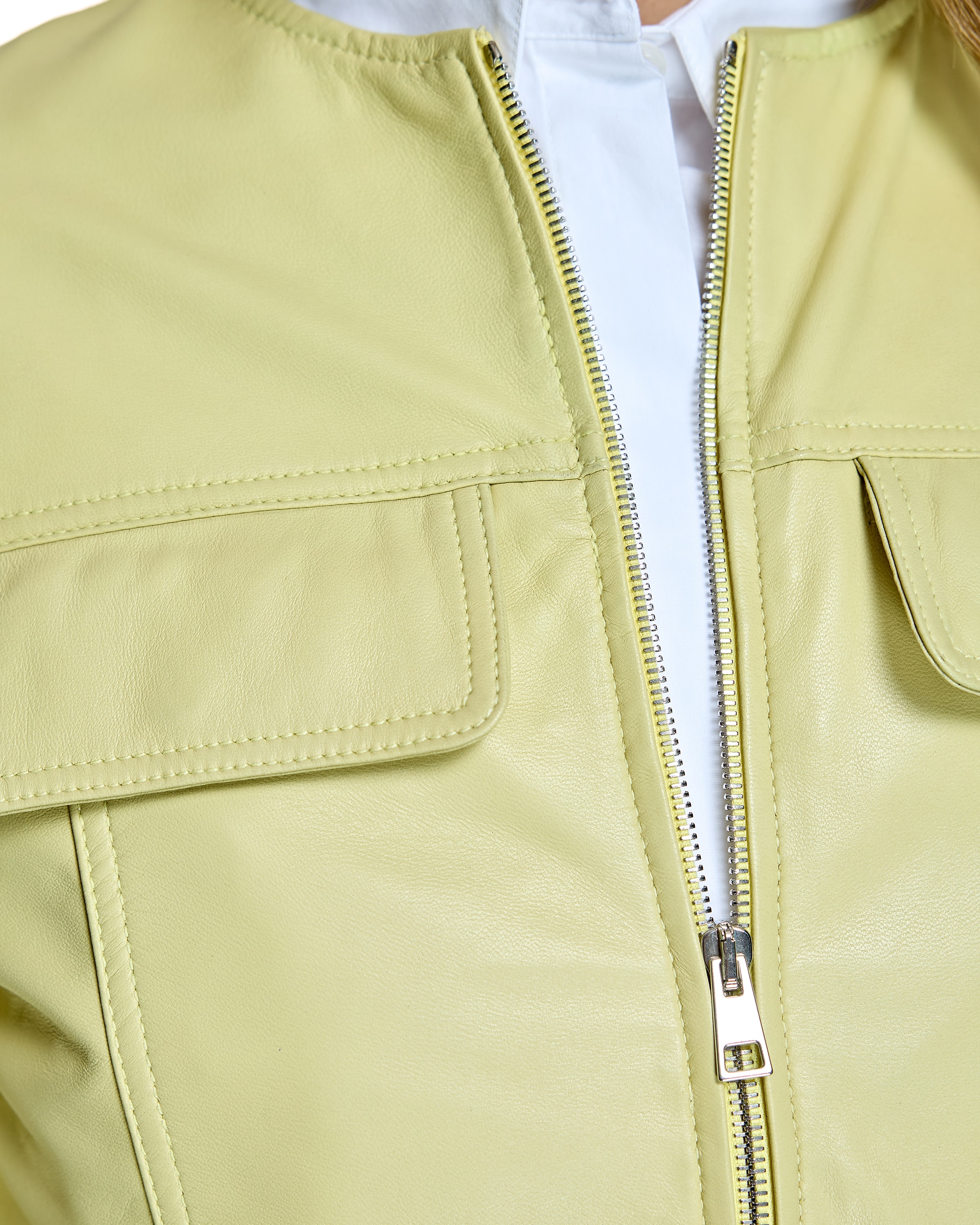 Cazadora de mujer de piel con bolsillos solapa - Maximilian - Amarillo Amarillo-5