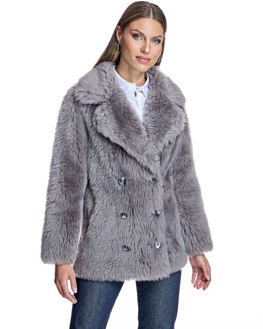 Imagen 0 de Abrigo de mujer de lana de cordero con cuello solapa y doble botonadura