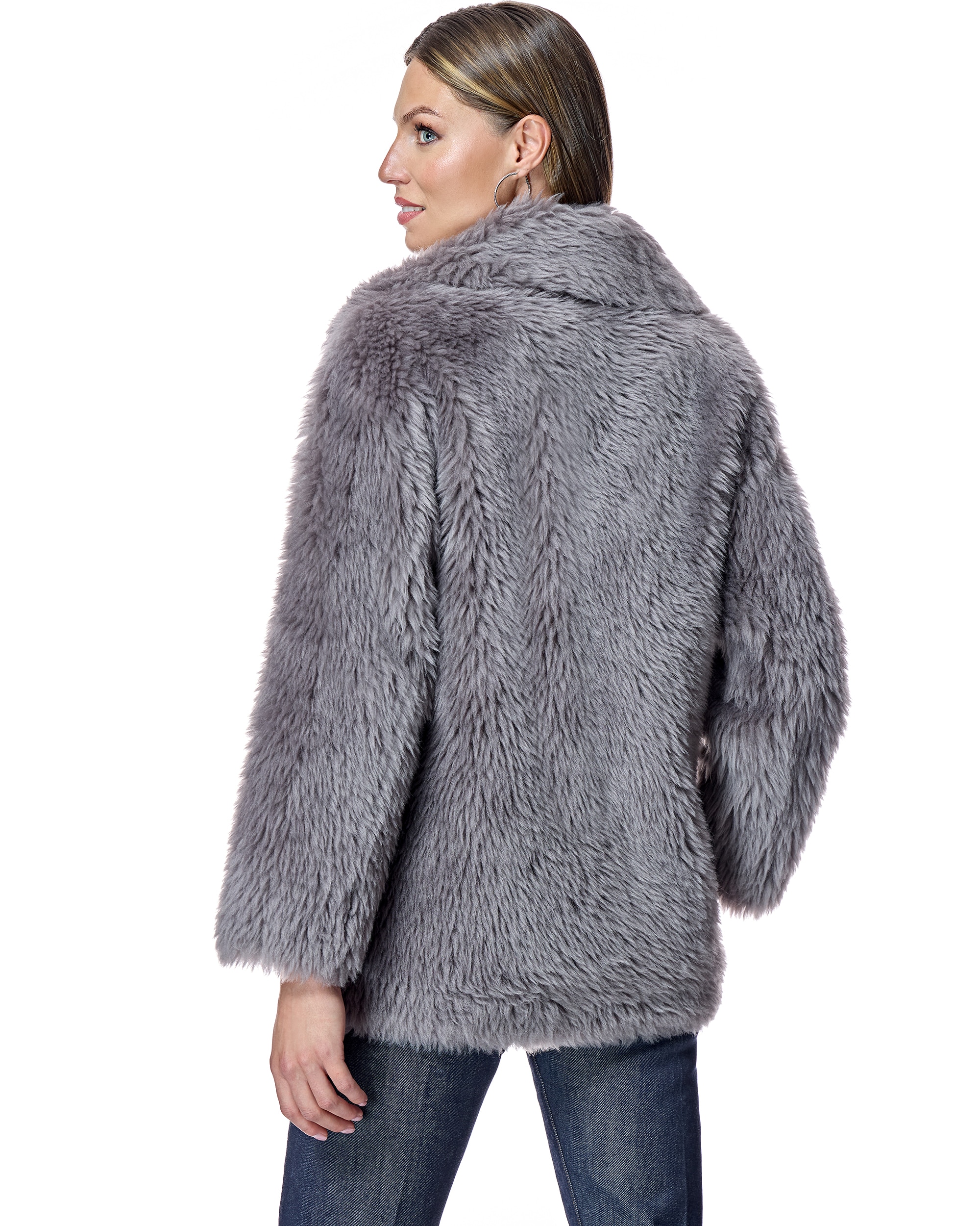Chaqueta de mujer de lana de cordero con cuello solapa y doble botonadura - Maximilian - Gris Gris-3