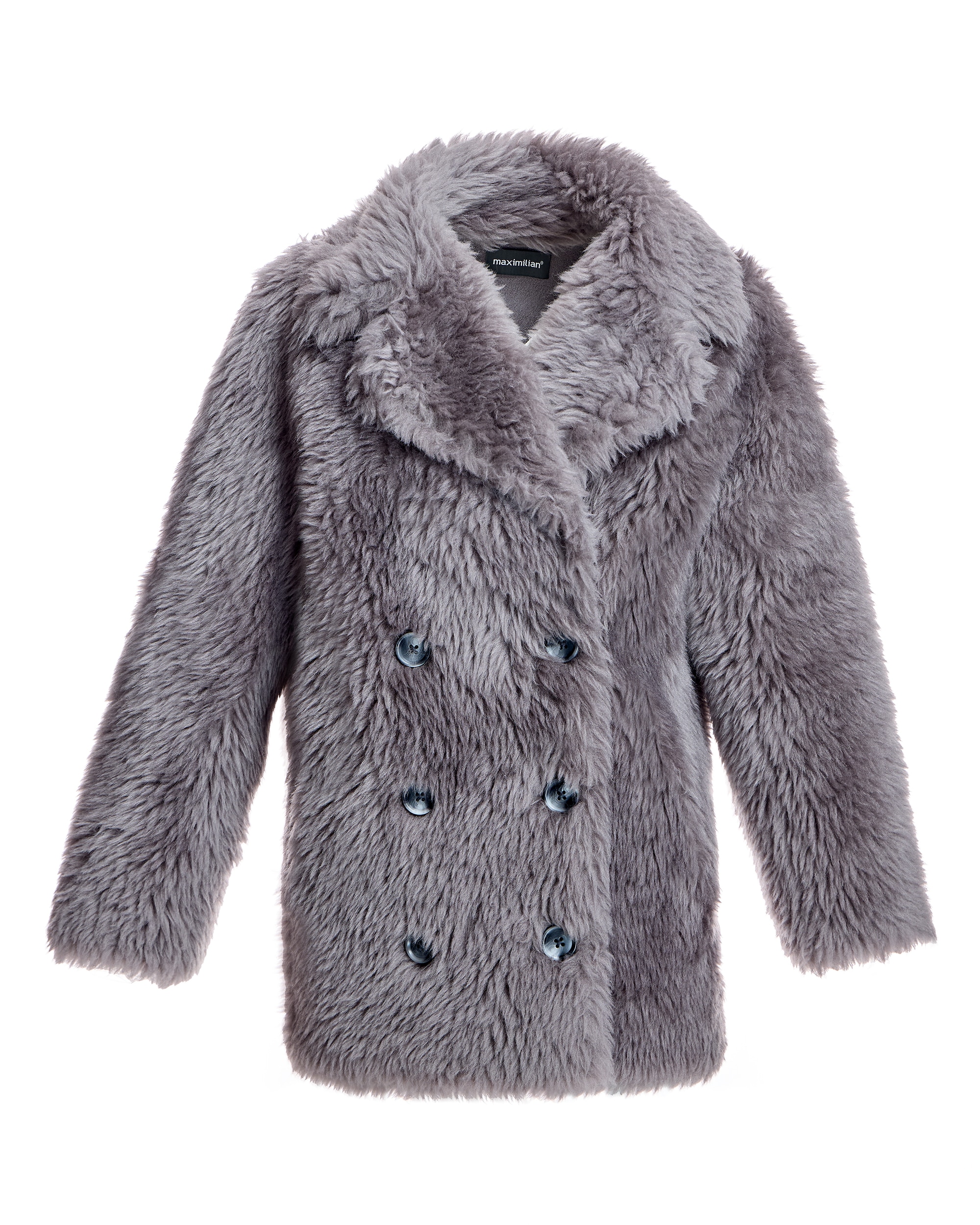 Chaqueta de mujer de lana de cordero con cuello solapa y doble botonadura - Maximilian - Gris Gris-6