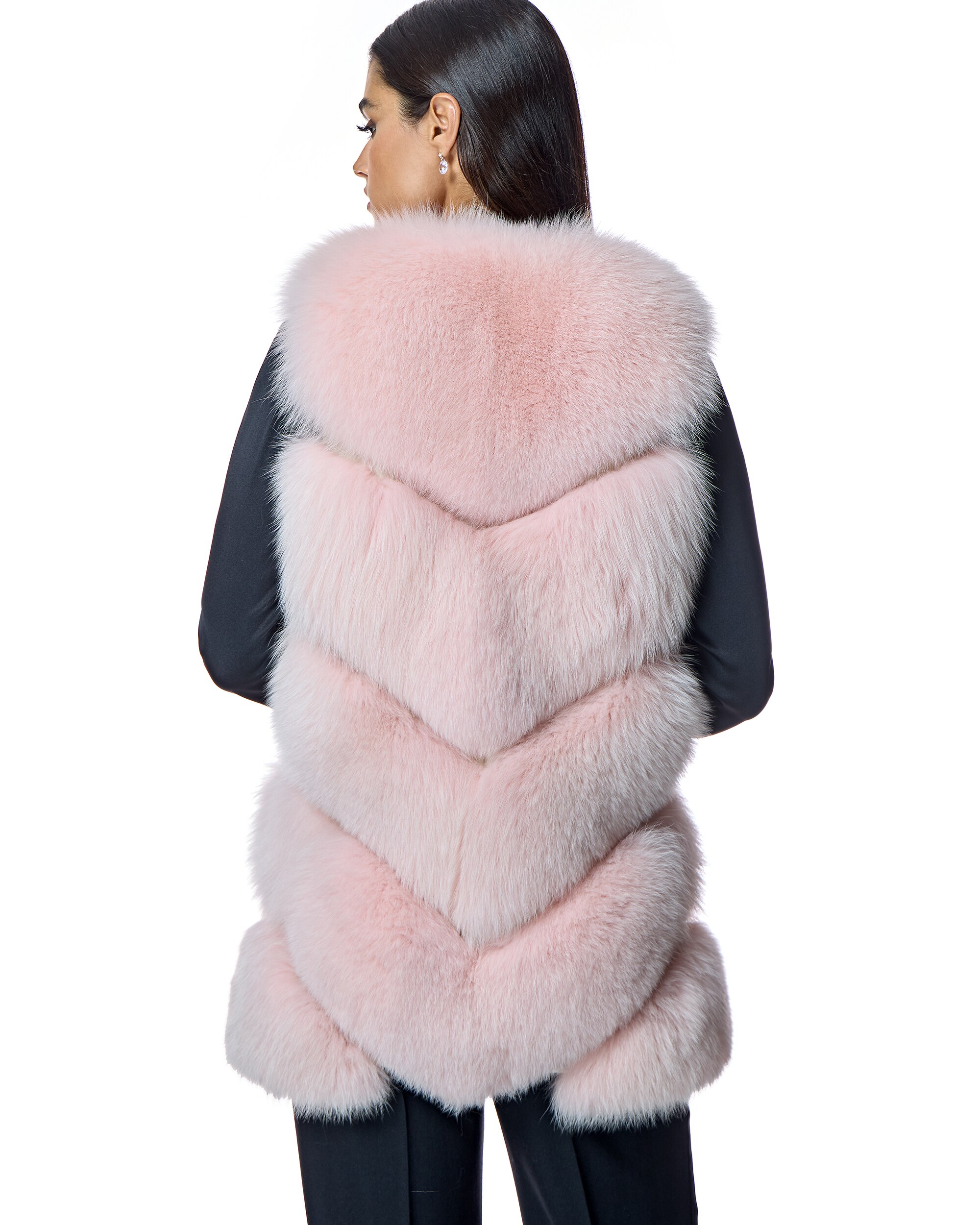 Chaleco de mujer de pelo de zorro en espiga - Maximilian - Rosa claro Rosa claro-3