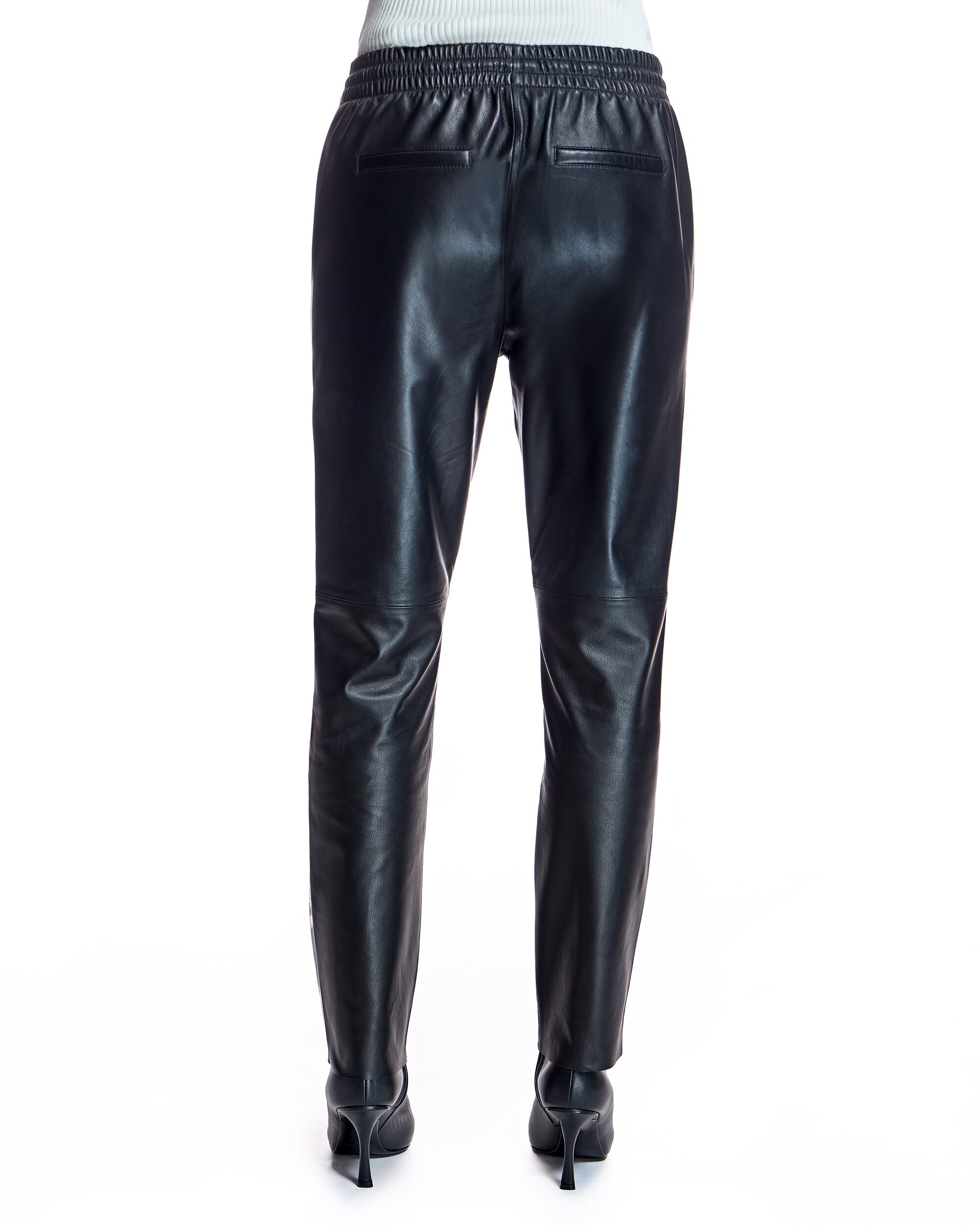 Pantalón de mujer de piel con cintura ajustable - Maximilian - Negro Negro-3