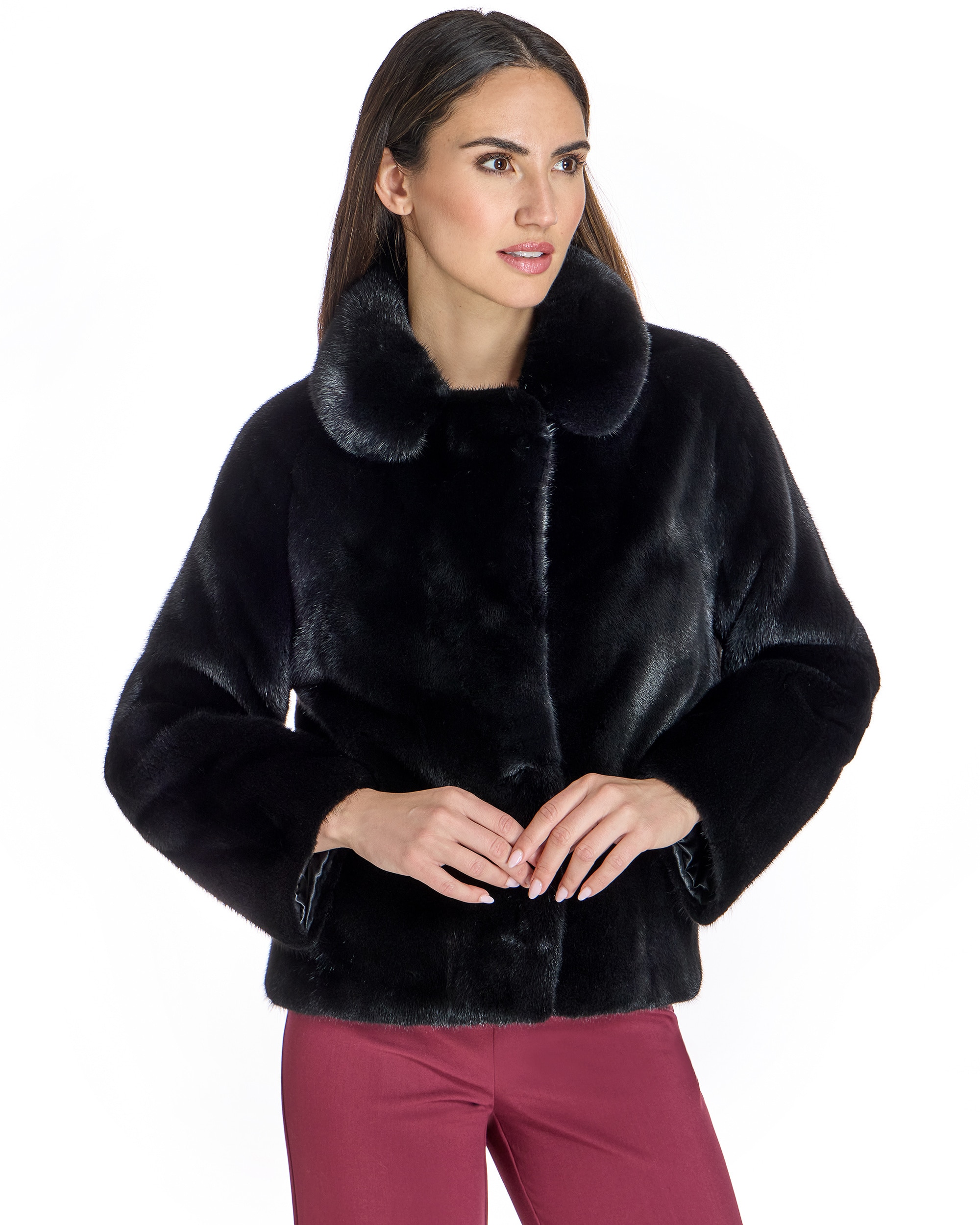 Chaqueta de mujer de pelo de visón con cuello solapa - Maximilian - Negro Negro-1