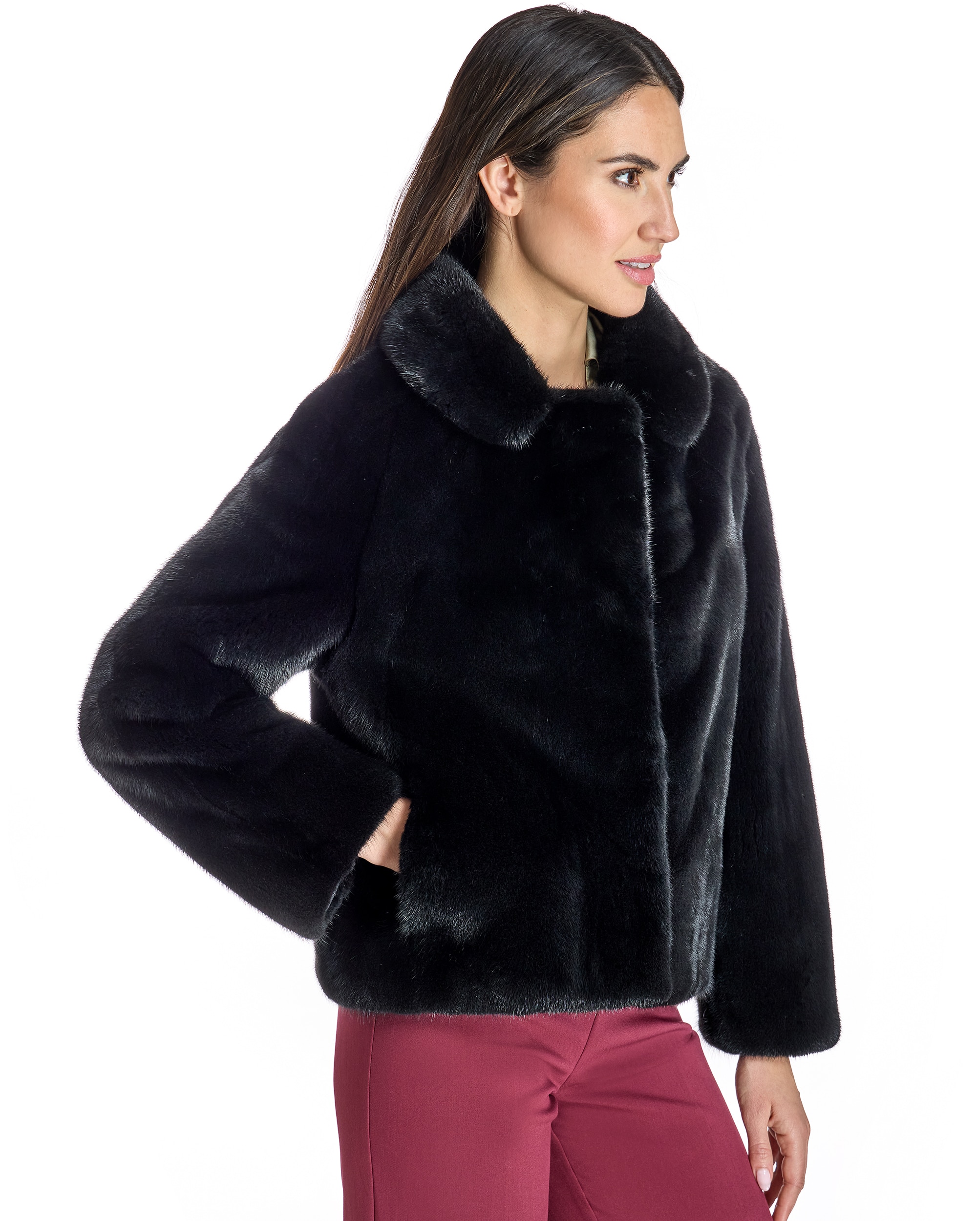 Chaqueta de mujer de pelo de visón con cuello solapa - Maximilian - Negro Negro-2