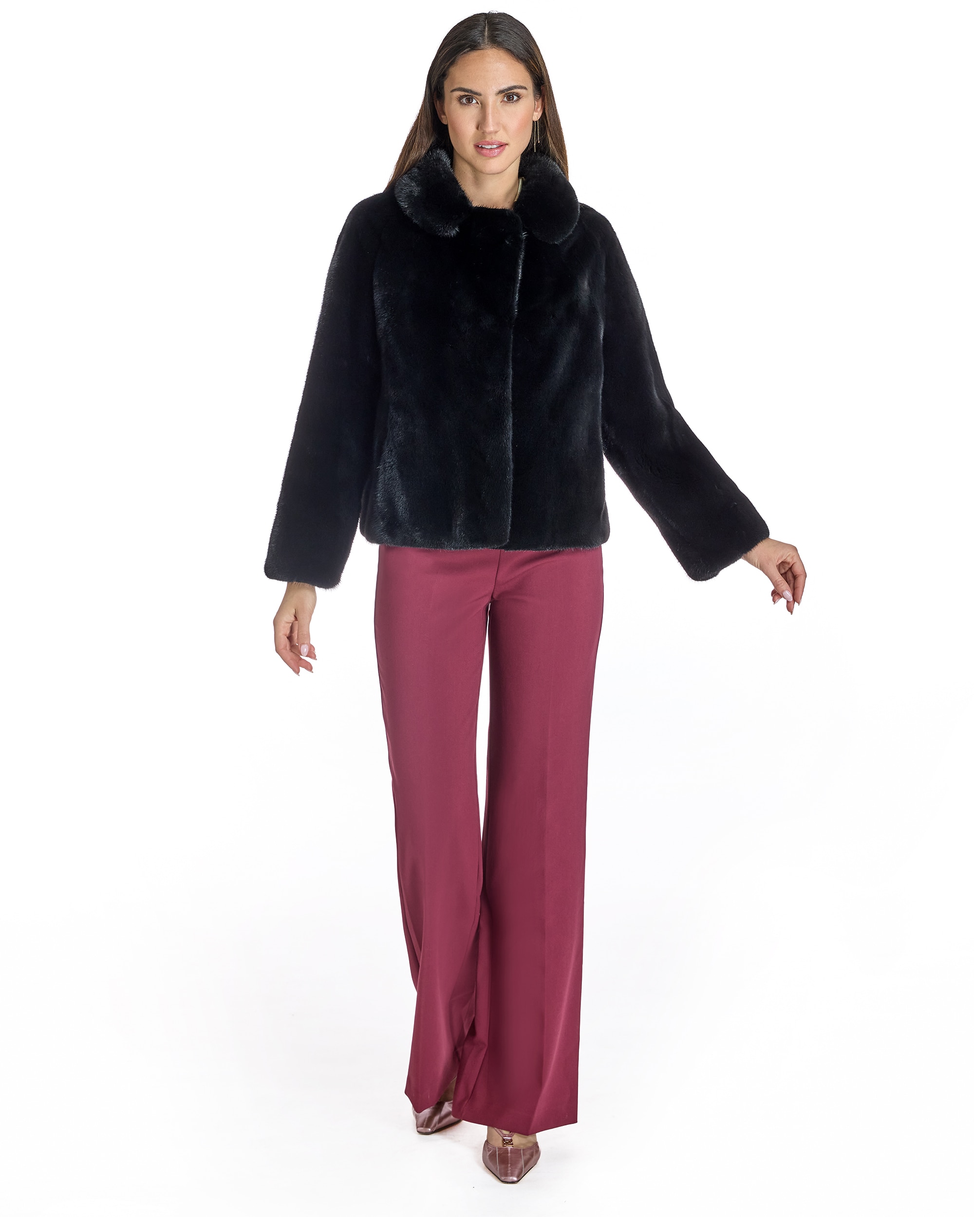 Chaqueta de mujer de pelo de visón con cuello solapa - Maximilian - Negro Negro-4