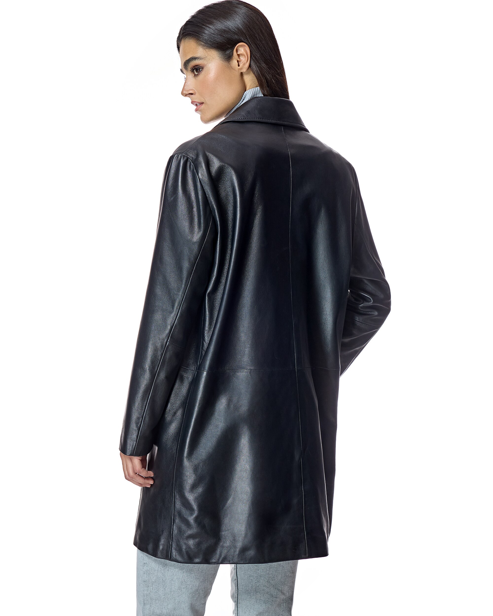 Abrigo de mujer de piel oversize con bolsillos solapa - Maximilian - Negro Negro-3