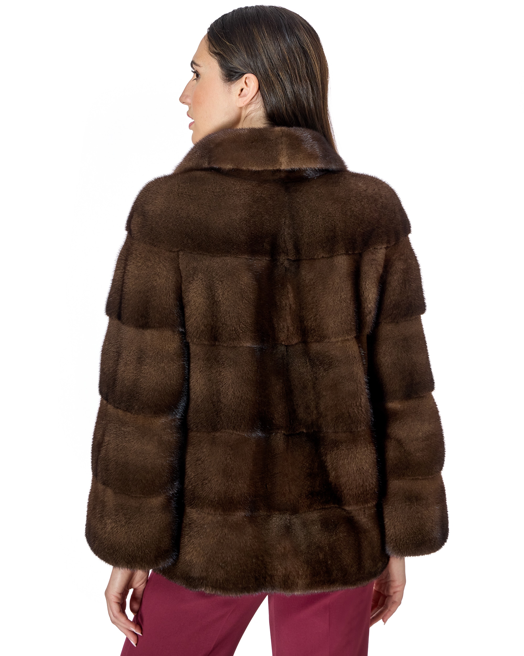 Chaqueta de mujer de pelo de visón en horizontal con cuello camisero - Maximilian - Marrón oscuro Marrón oscuro-3