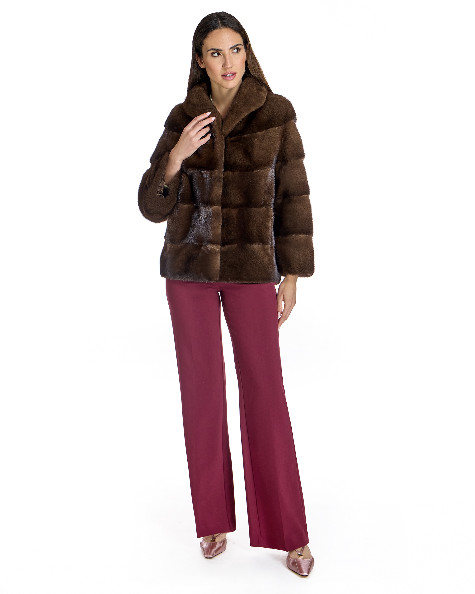Chaqueta de mujer de pelo de visón en horizontal con cuello camisero - Maximilian - Marrón oscuro Marrón oscuro-4