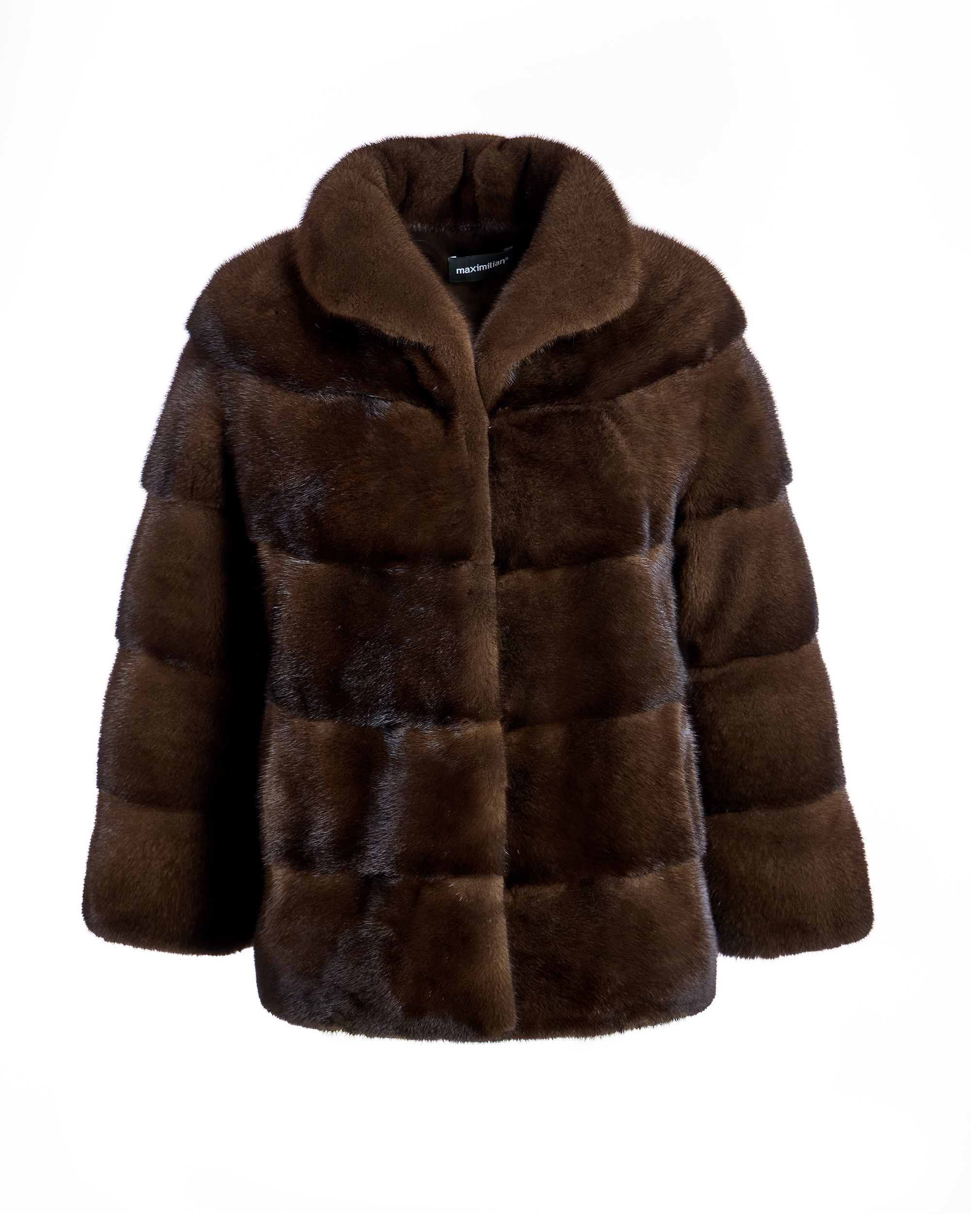 Chaqueta de mujer de pelo de visón en horizontal con cuello camisero - Maximilian - Marrón oscuro Marrón oscuro-6