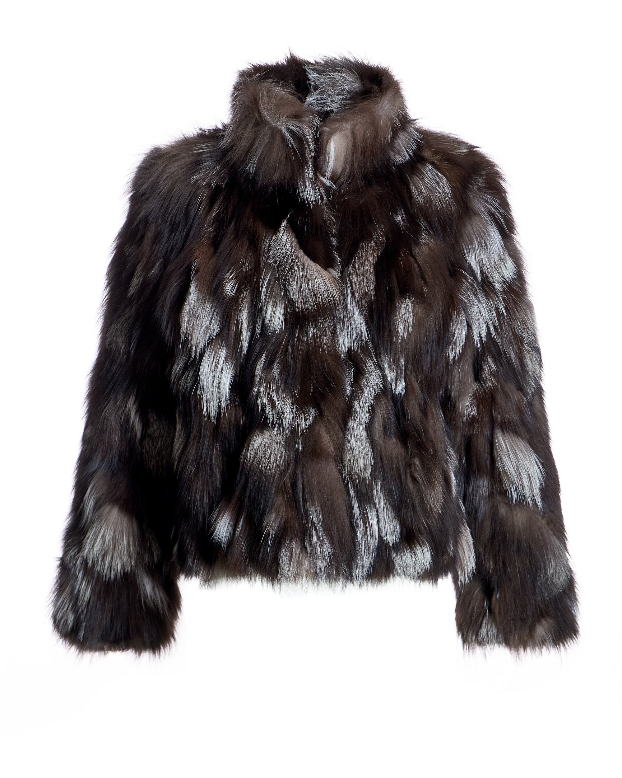 Chaqueta de mujer de pelo de retales de zorro y cuello alto - Maximilian - Gris Gris-6