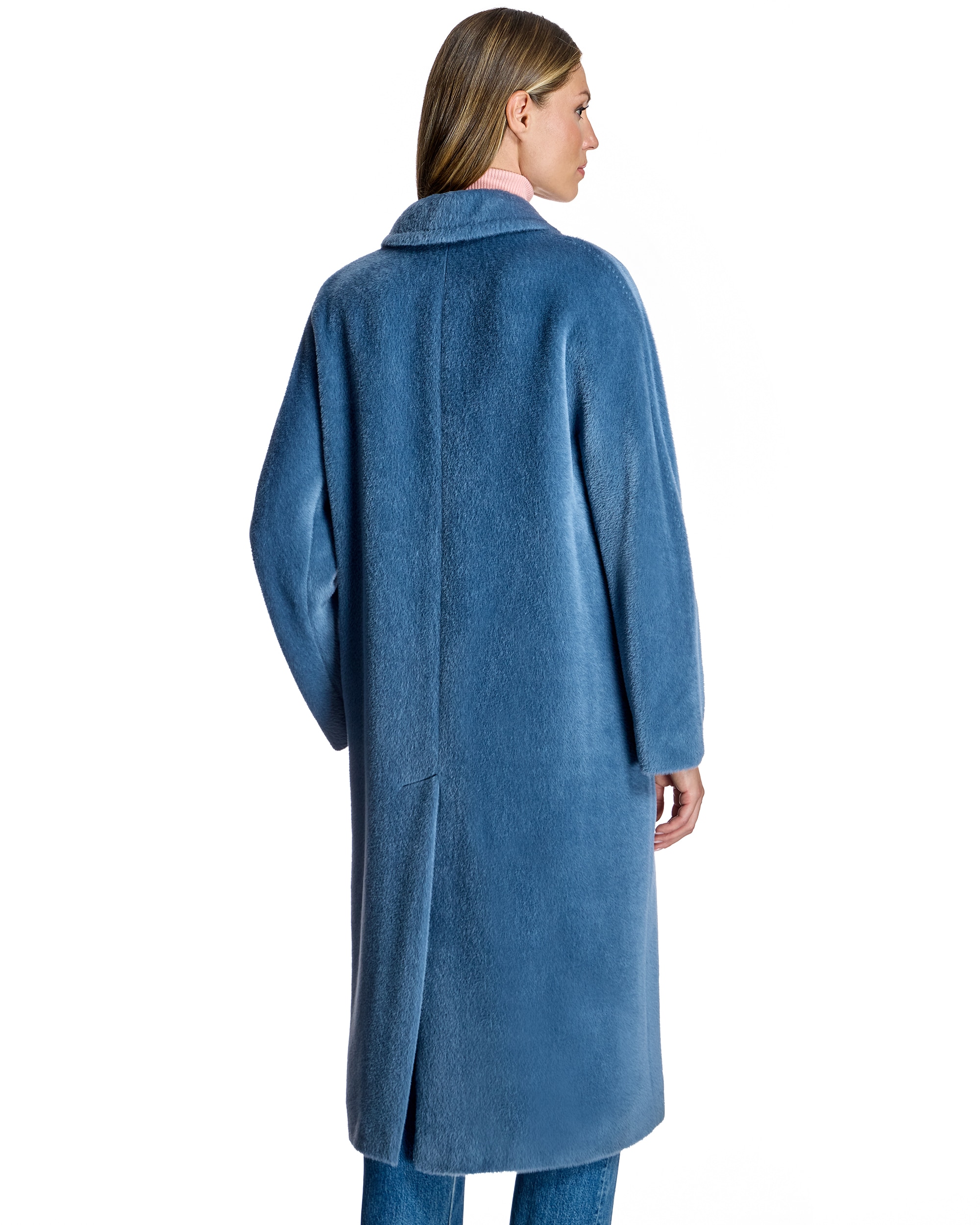 Abrigo de mujer de suri alpaca y lana virgen con cuello solapa - Maximilian - Azul claro Azul claro-3