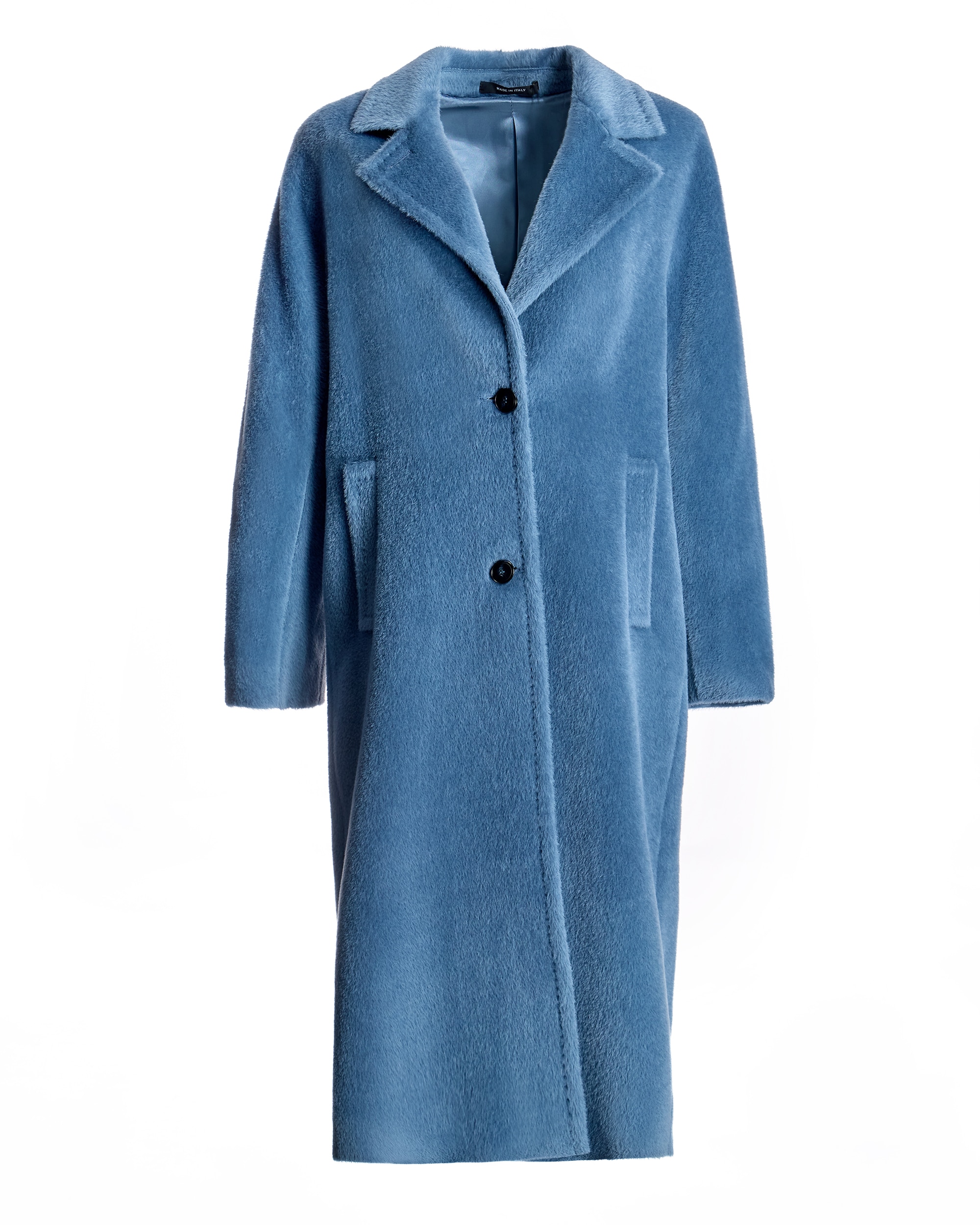 Abrigo de mujer de suri alpaca y lana virgen con cuello solapa - Maximilian - Azul claro Azul claro-6