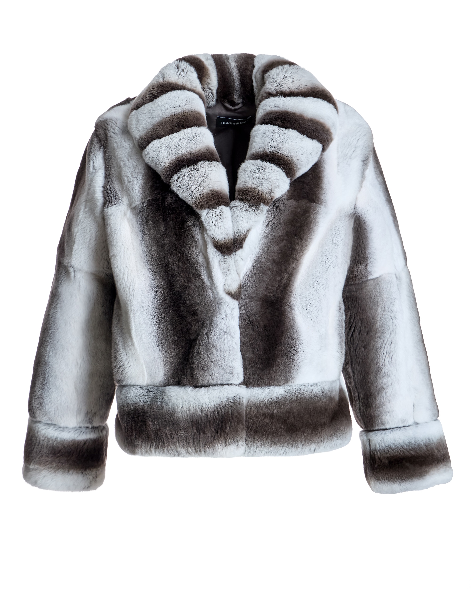 Chaqueta de mujer de pelo rex con cuello chal - Maximilian - Gris / Negro Gris / Negro-6