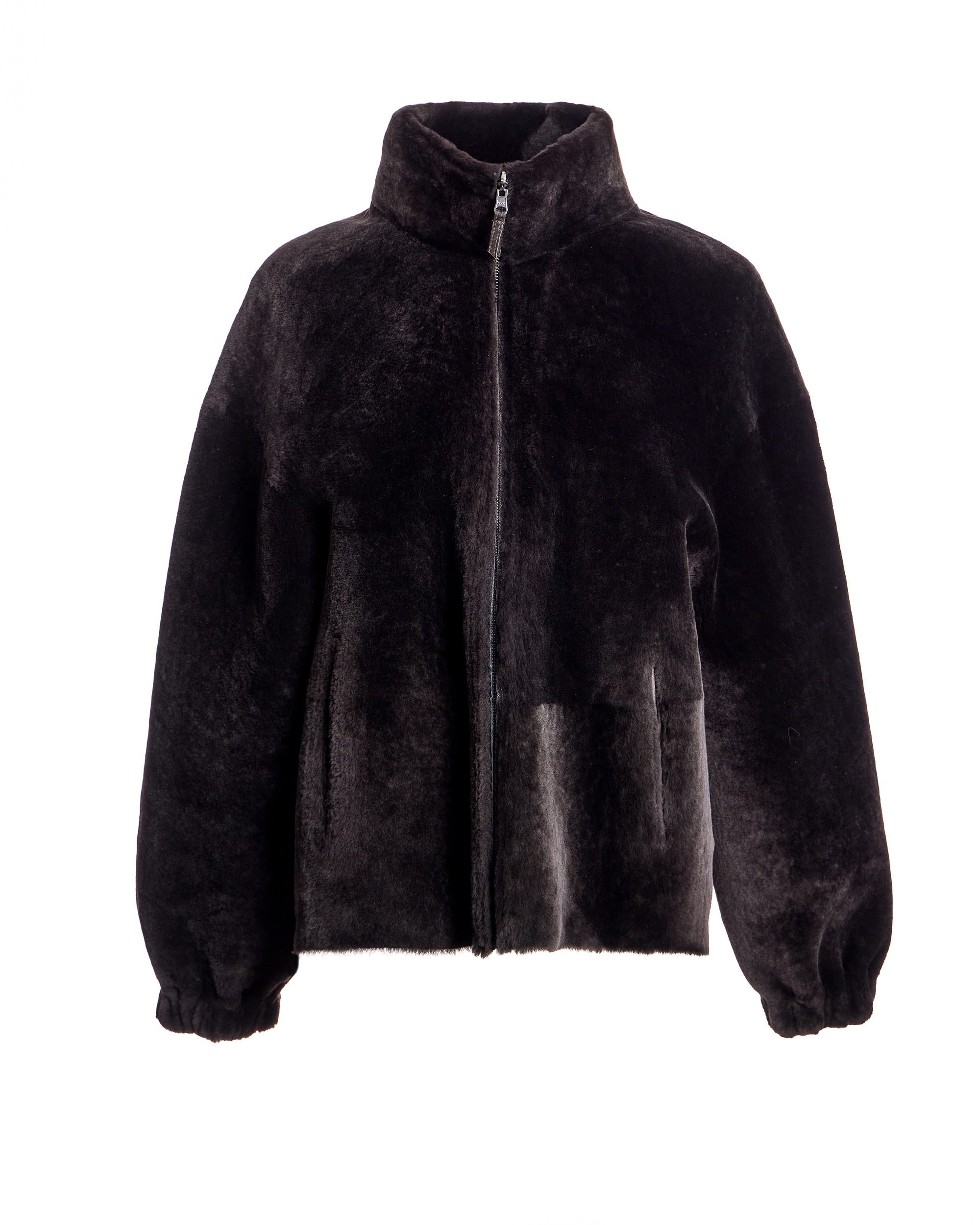 Chaqueta de mujer de cordero reversible con cuello alto y manga abullonada - Maximilian - Marrón oscuro Marrón oscuro-7