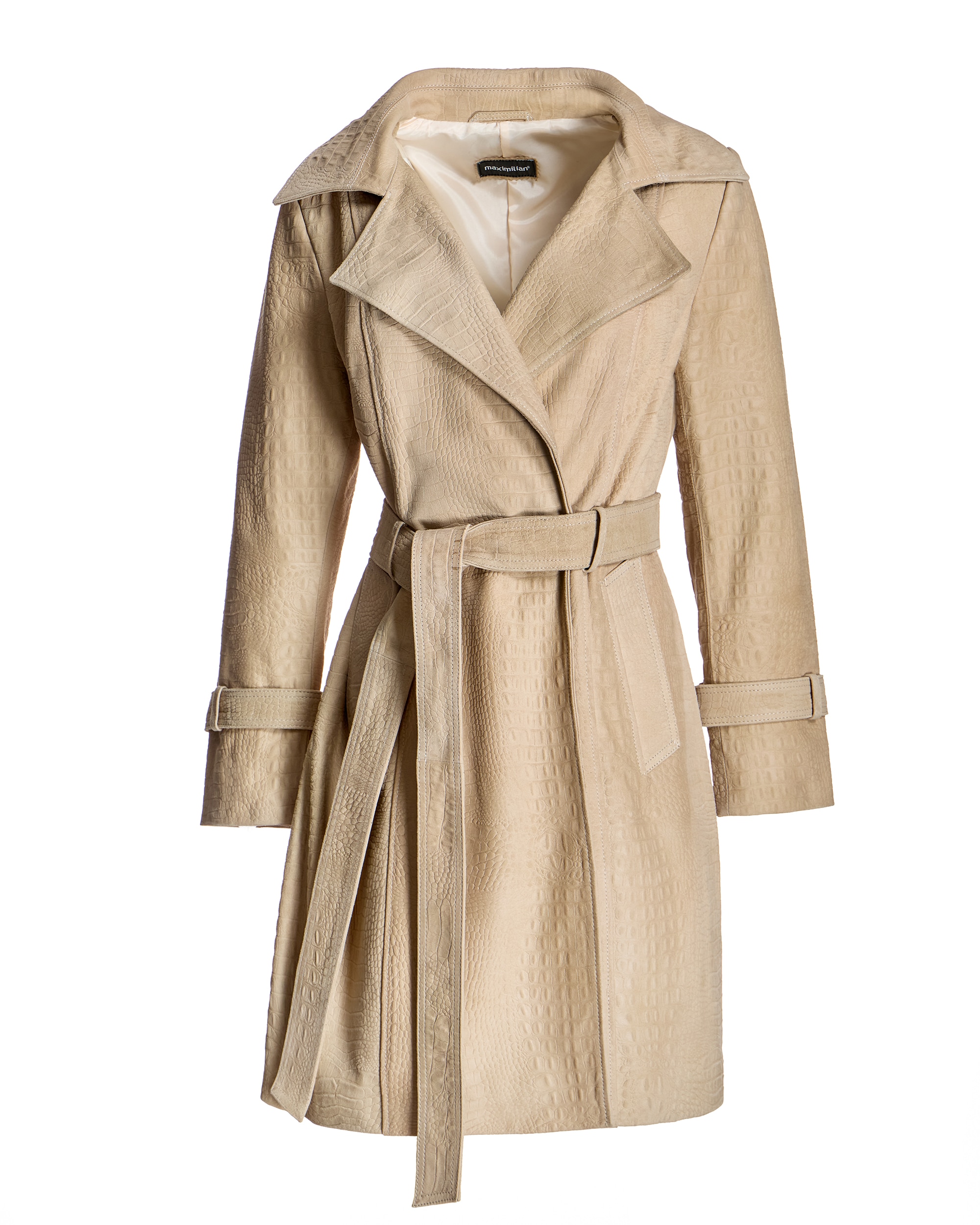 Abrigo de mujer de ante de cabra con grabado de cocodrilo - Maximilian - Beige Beige-6