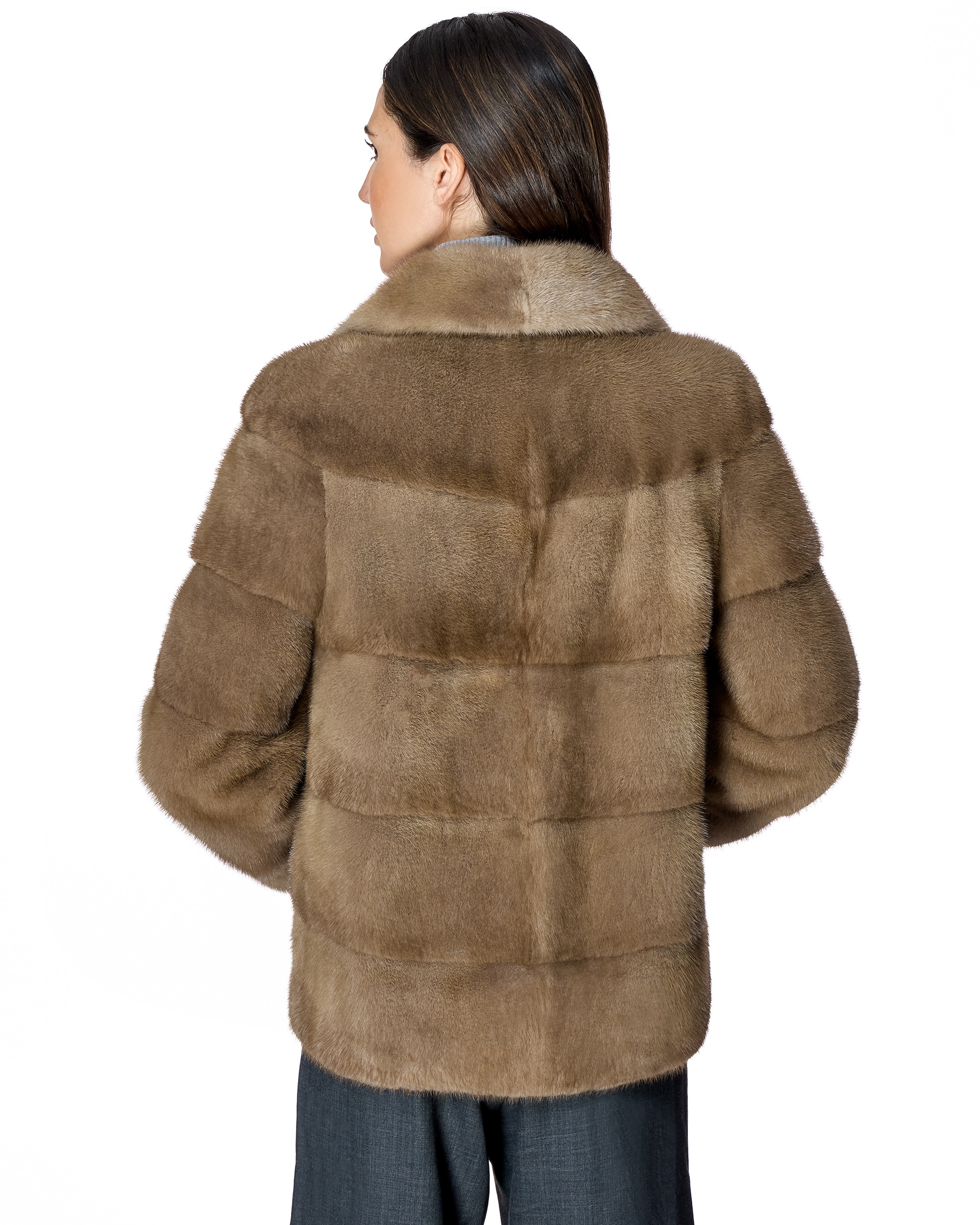 Chaqueta de mujer de pelo de visón en horizontal con cuello camisero - Maximilian - Crema Crema-3
