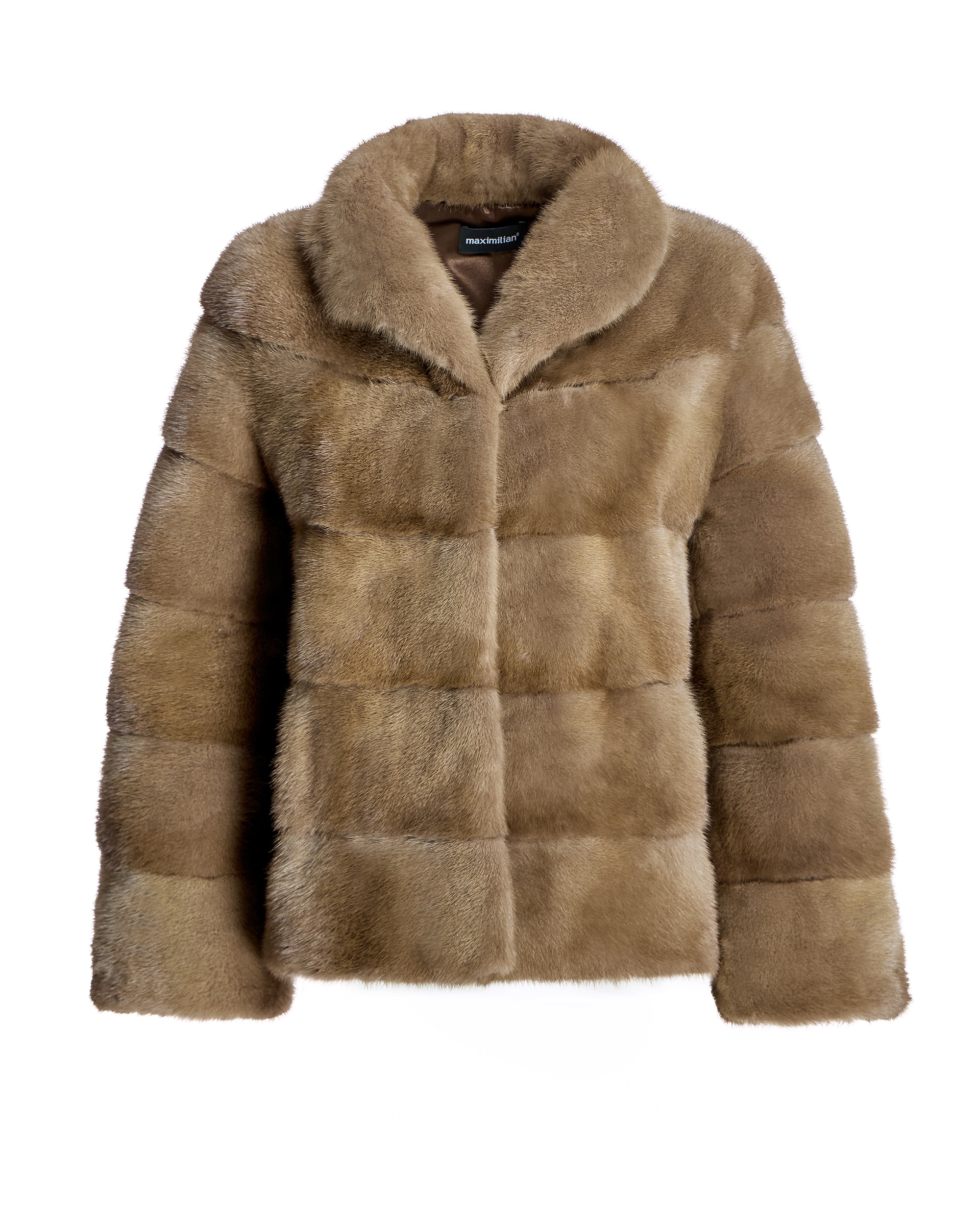 Chaqueta de mujer de pelo de visón en horizontal con cuello camisero - Maximilian - Crema Crema-6