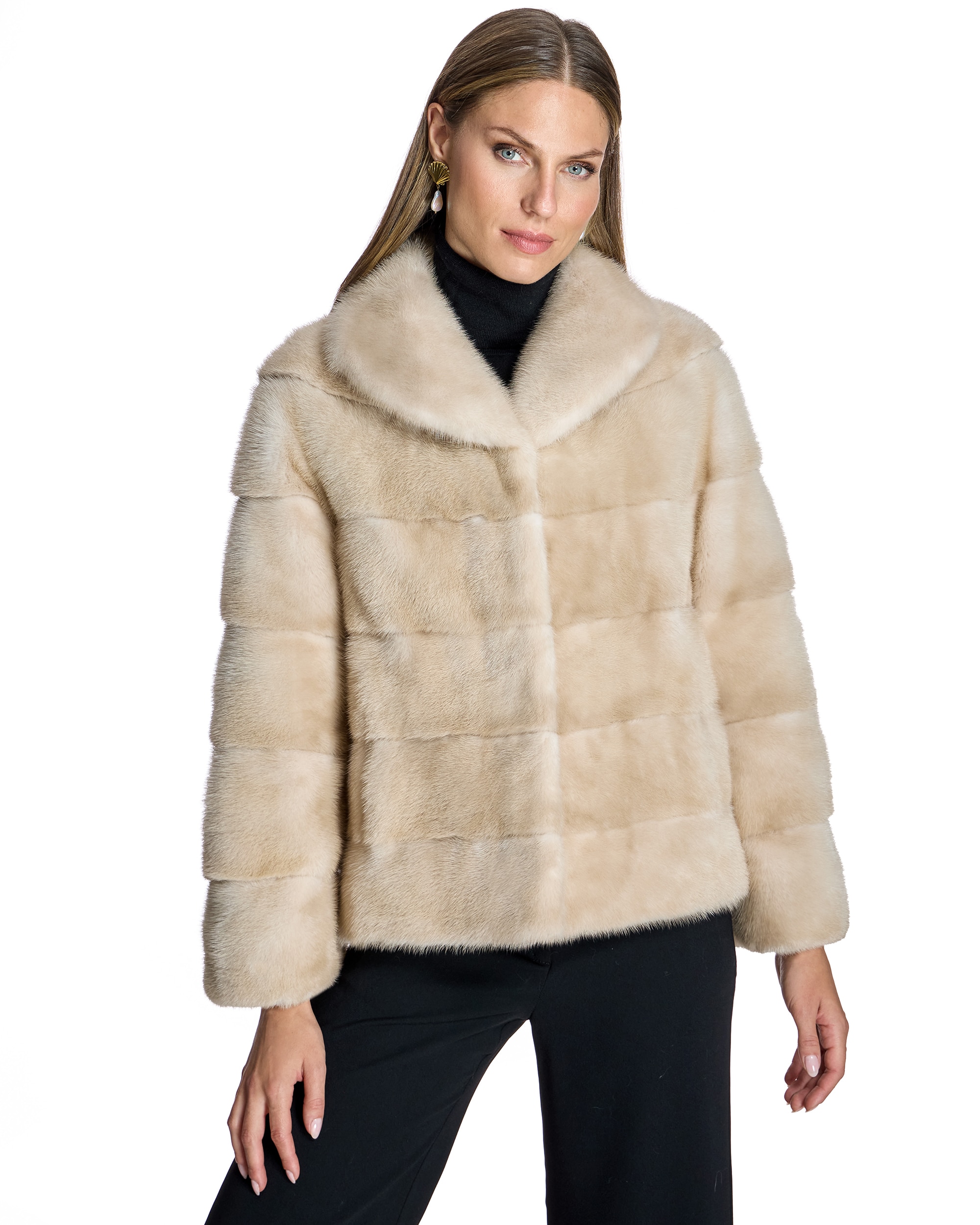 Chaqueta de mujer de pelo de visón en horizontal con cuello camisero - Maximilian - Marrón Marrón-1
