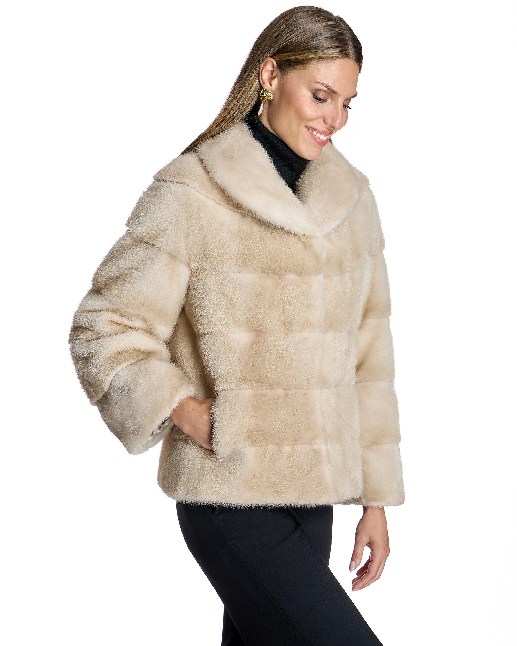 Chaqueta de mujer de pelo de visón en horizontal con cuello camisero - Maximilian - Marrón Marrón-2