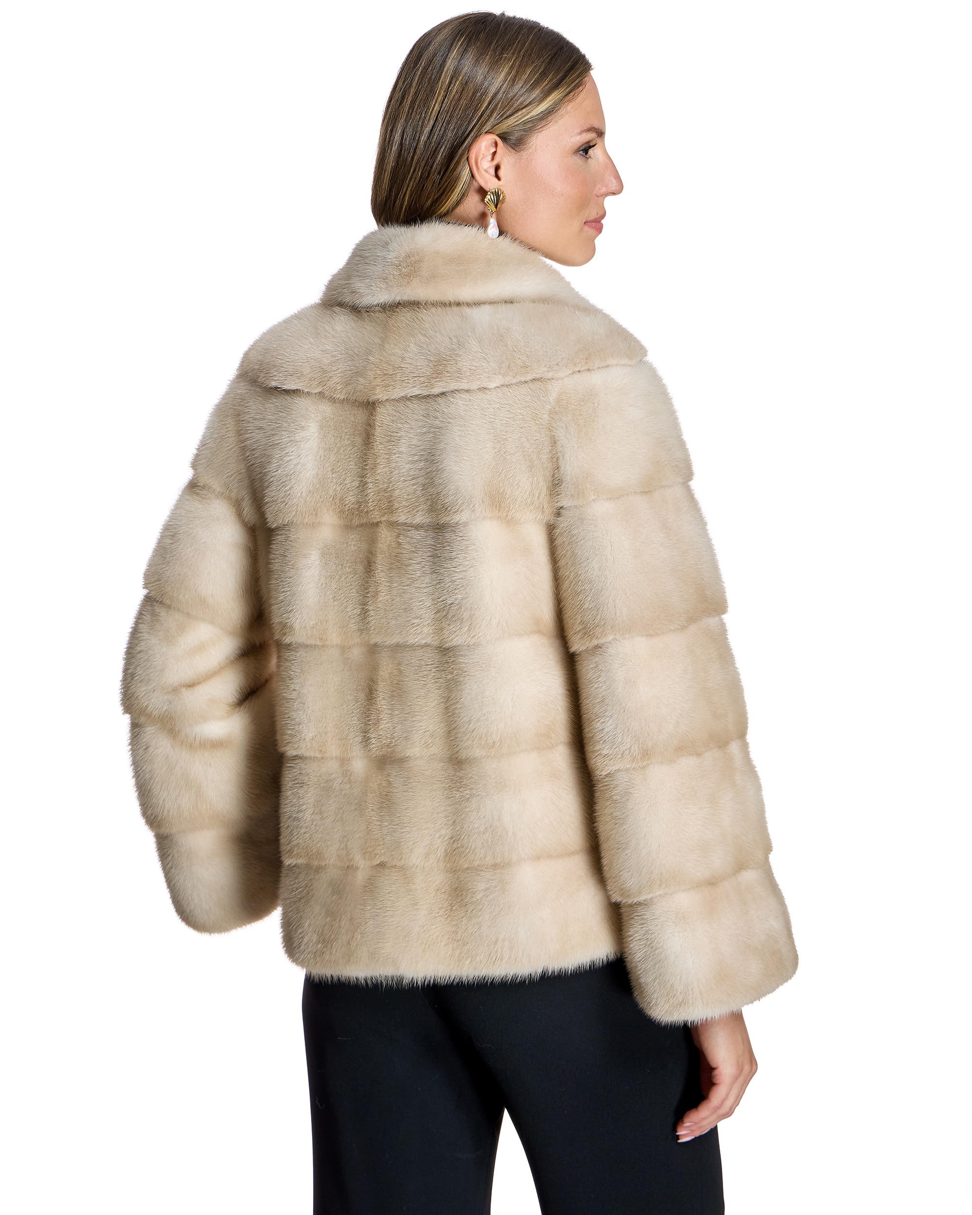 Chaqueta de mujer de pelo de visón en horizontal con cuello camisero - Maximilian - Marrón Marrón-3