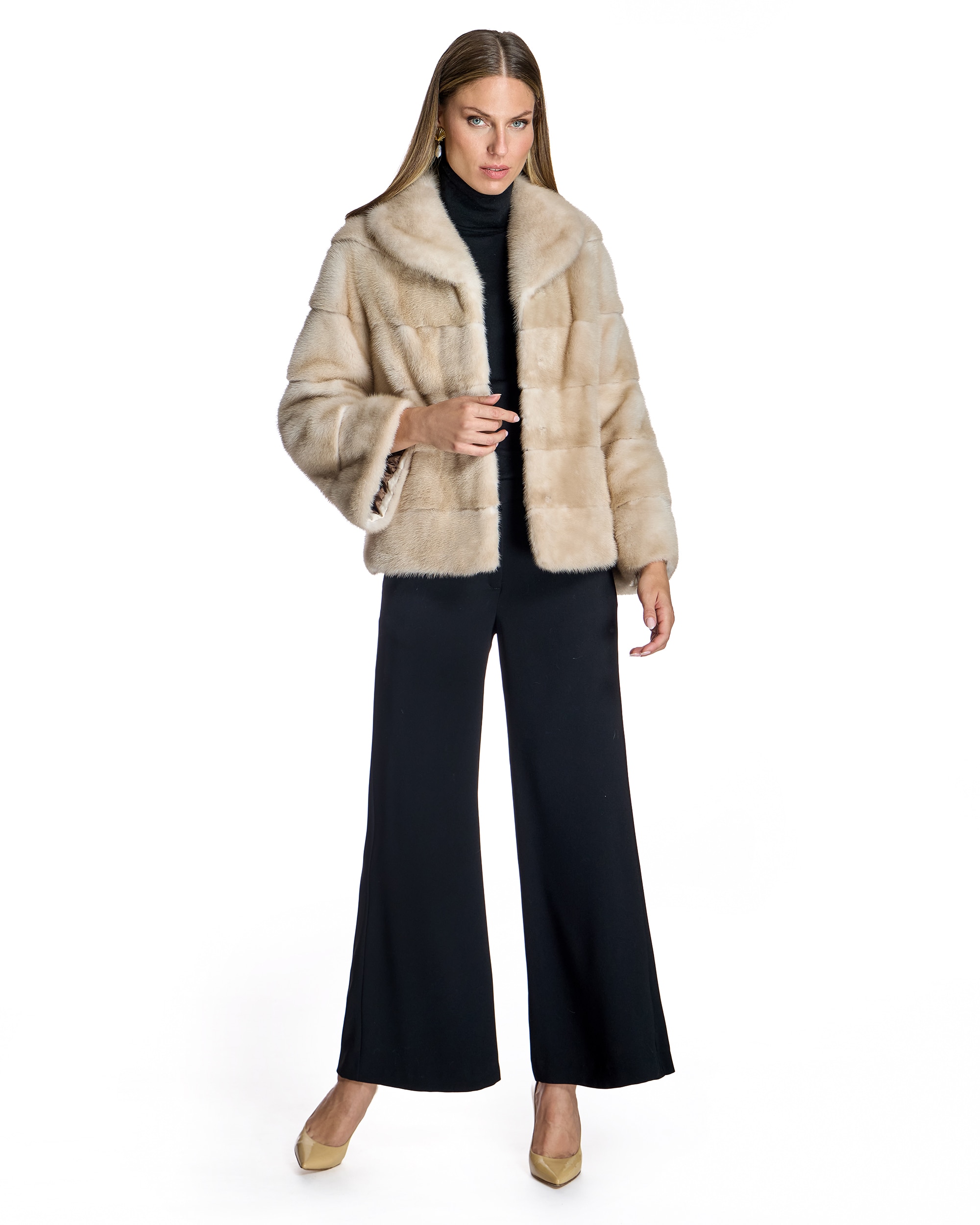 Chaqueta de mujer de pelo de visón en horizontal con cuello camisero - Maximilian - Marrón Marrón-4