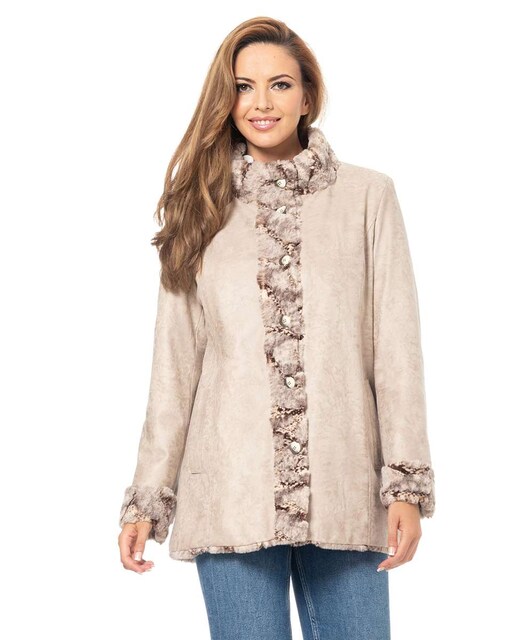 Imagen 0 de Abrigo de mujer reversible con pelo sintético