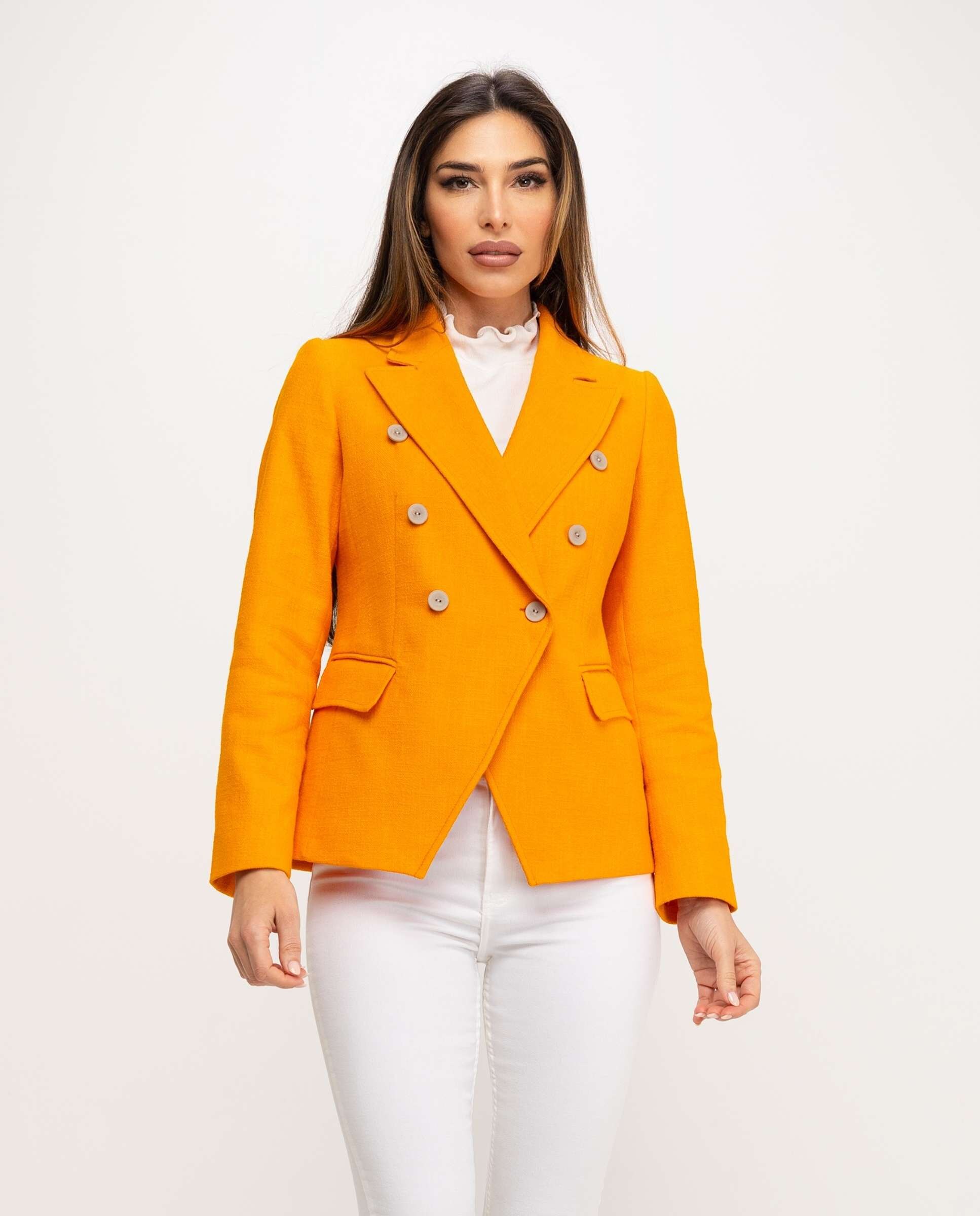 Lino Traje De Chaqueta Amarillo Mujer Cardigan Mujer Verano Lino Manga 3/4  (Primavera/Verano) Blazer Mujer