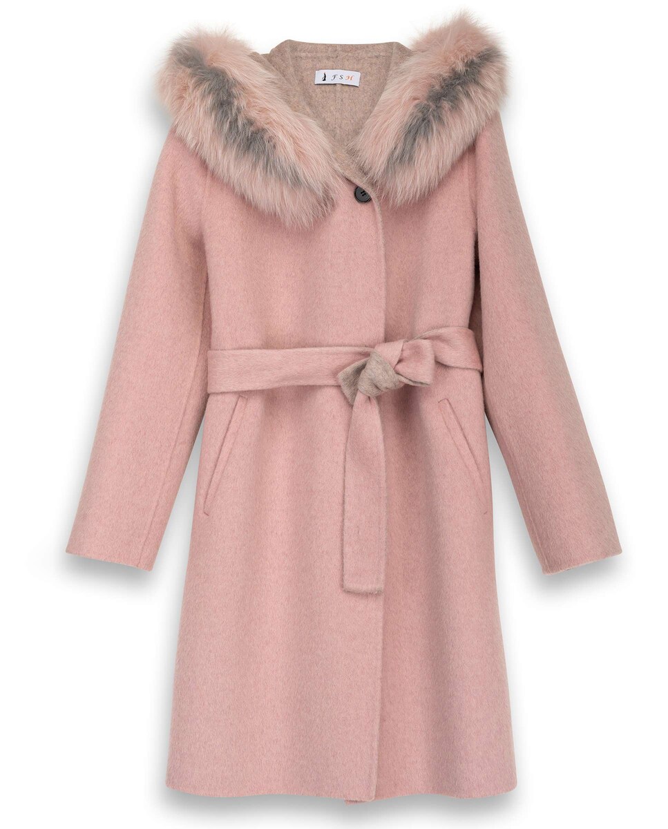Abrigo de mujer con capucha rematada en piel natural · Fsh · El