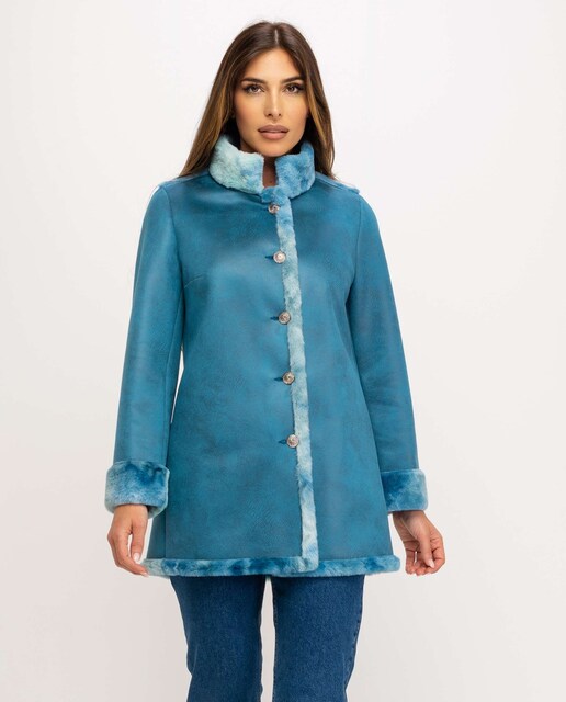 Imagen 0 de Abrigo reversible de mujer piel vuelta con cuello tira