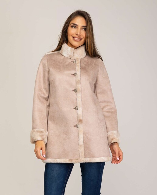 Imagen 0 de Abrigo reversible de mujer piel vuelta con cuello tira