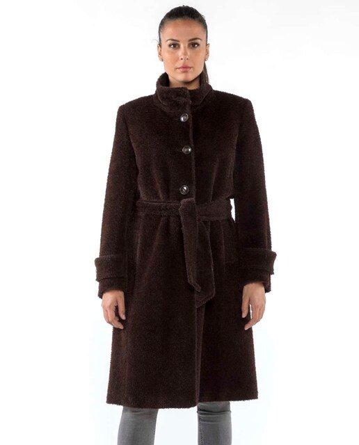 Imagen 0 de Abrigo de mujer con cuello chimenea y cinturón de atar