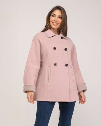 Abrigo de mujer doble faz cruzado con contraste de color 38 Rosa