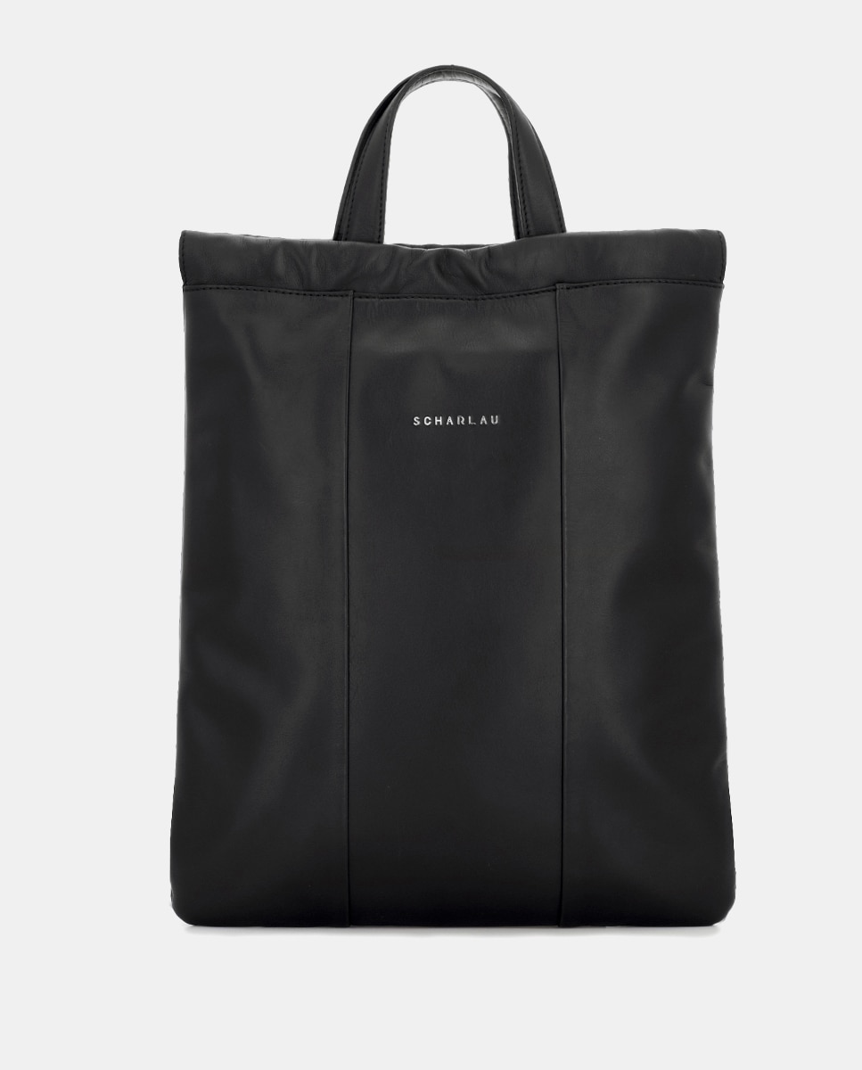 Mochila de hombre fina de piel - Scharlau - Negro Negro-4