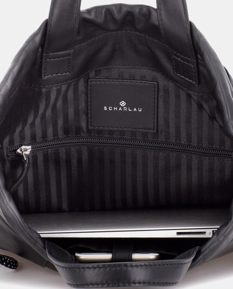 Mochila de hombre fina de piel - Scharlau - Negro Negro-6