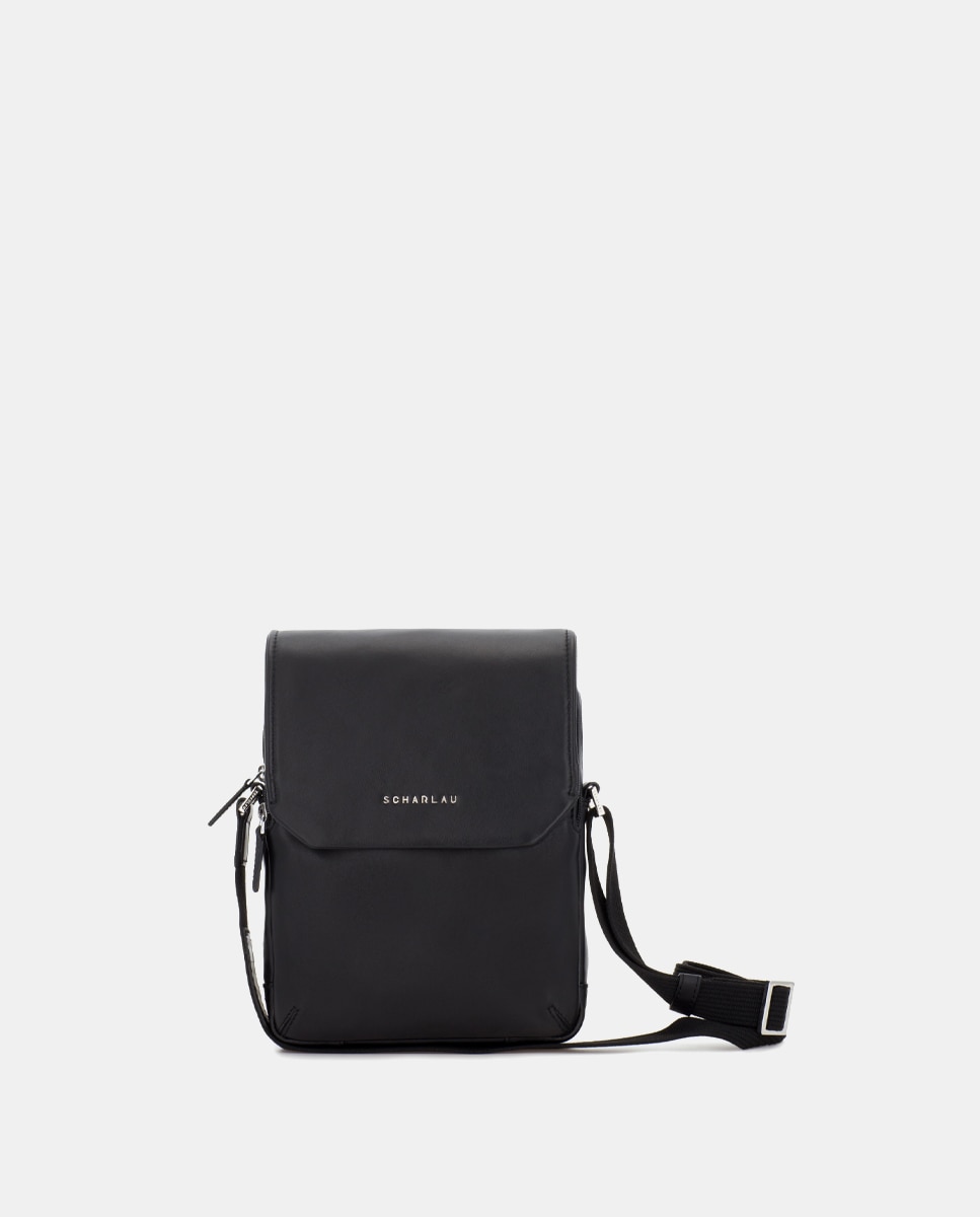 Bandolera de hombre de piel con solapa - Scharlau - Negro Negro-1