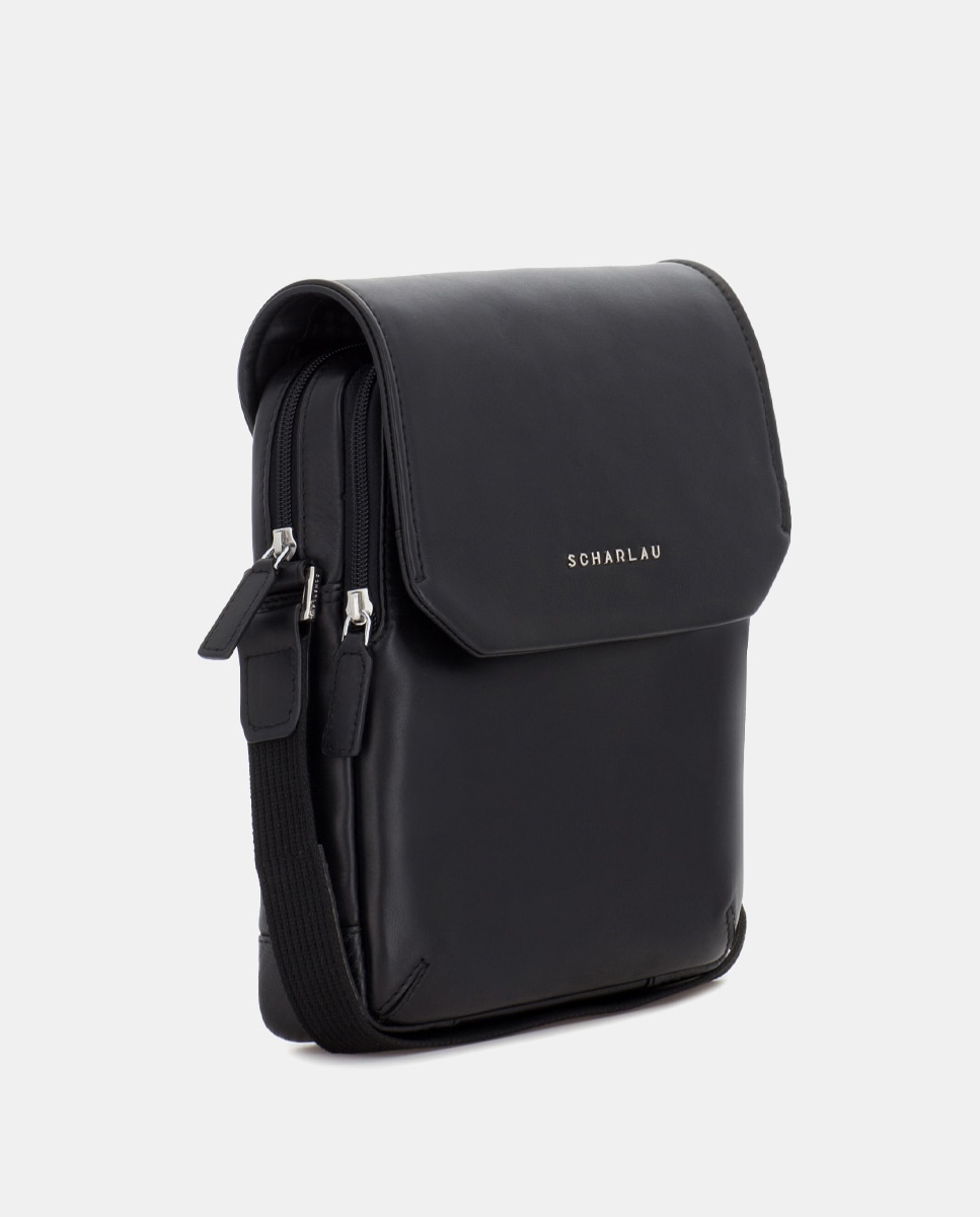 Bandolera de hombre de piel con solapa - Scharlau - Negro Negro-3