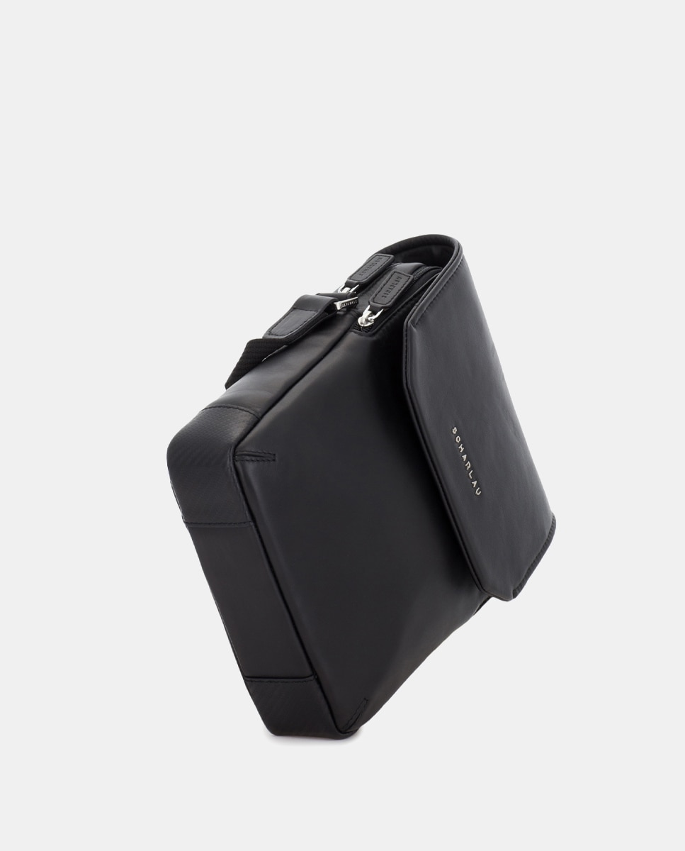 Bandolera de hombre de piel con solapa - Scharlau - Negro Negro-4