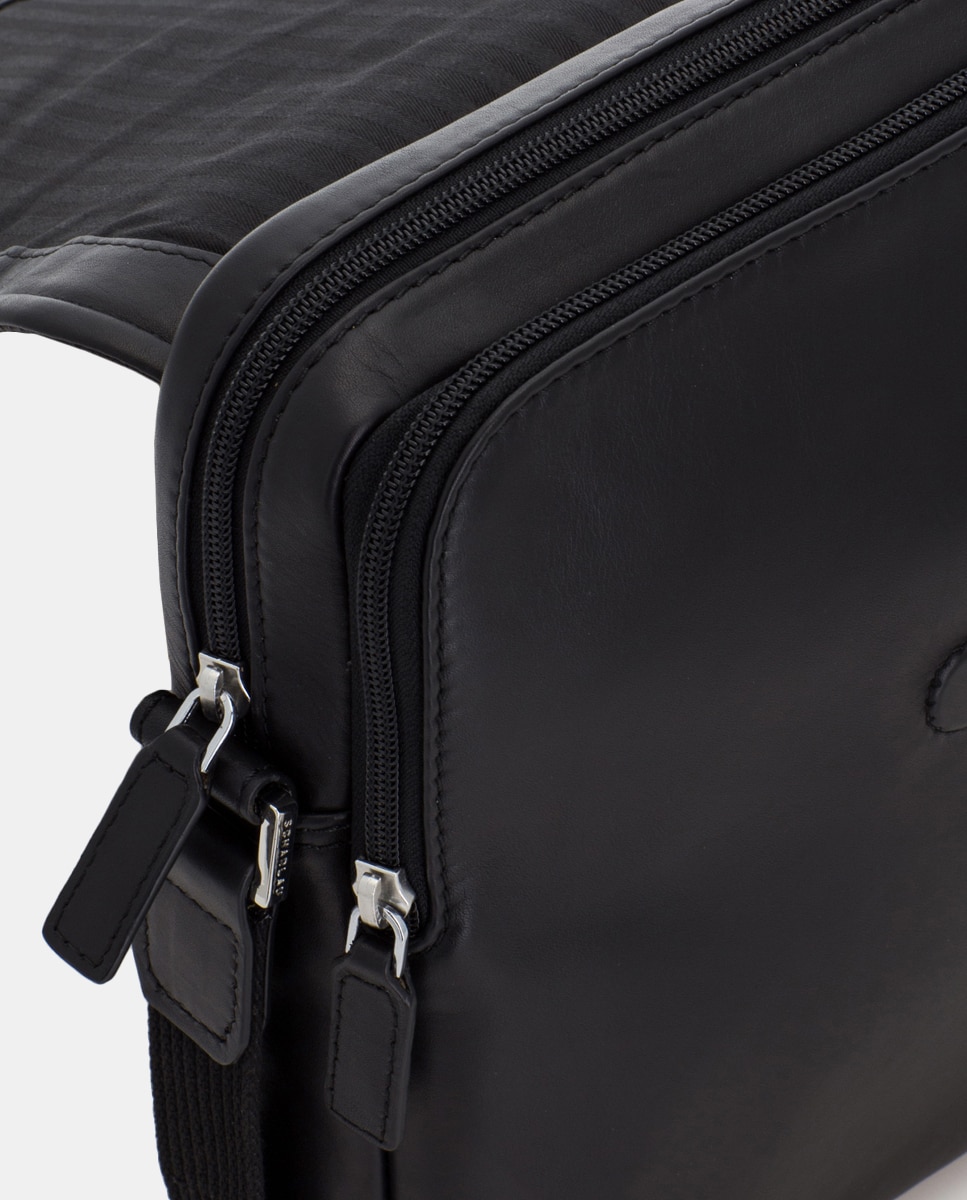Bandolera de hombre de piel con solapa - Scharlau - Negro Negro-6