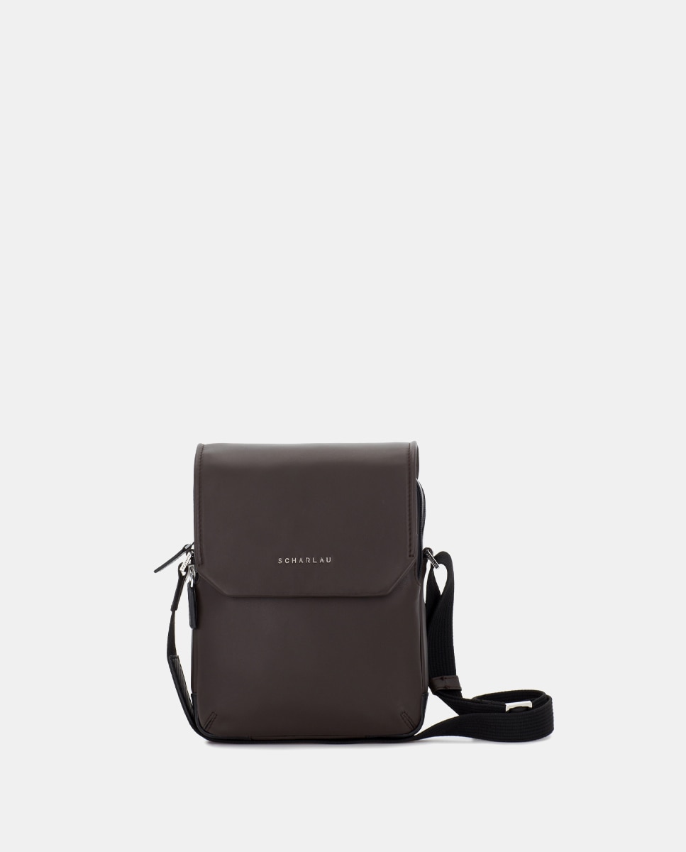 Bandolera de hombre de piel con solapa - Scharlau - Marrón oscuro Marrón oscuro-1