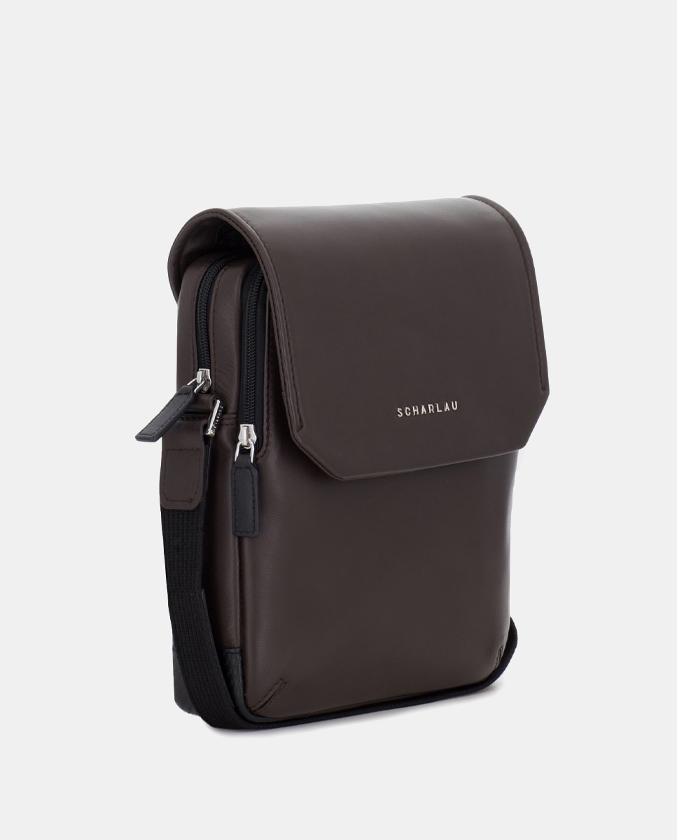 Bandolera de hombre de piel con solapa - Scharlau - Marrón oscuro Marrón oscuro-2