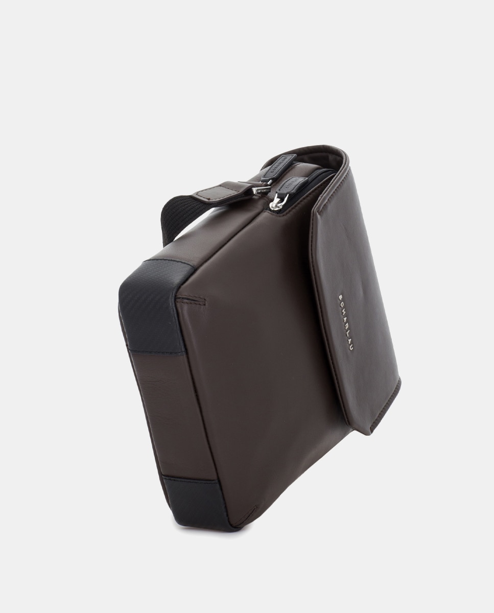 Bandolera de hombre de piel con solapa - Scharlau - Marrón oscuro Marrón oscuro-4