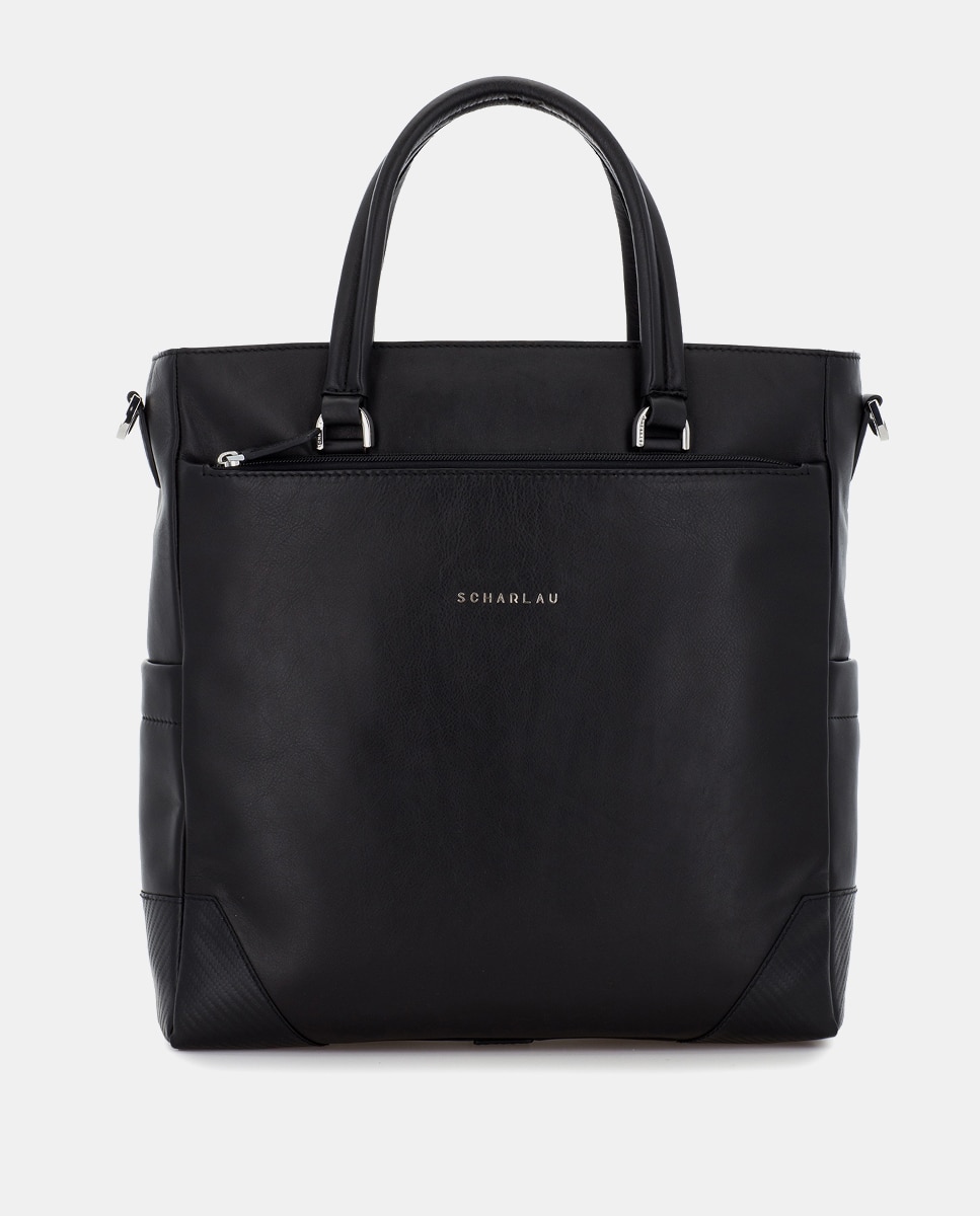 Bolso de mujer de piel para ordenador portátil - Scharlau - Negro Negro-1