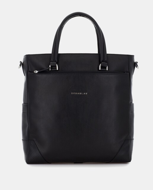 Imagen 0 de Bolso de hombro de piel bovina en color negro con doble compartimento
