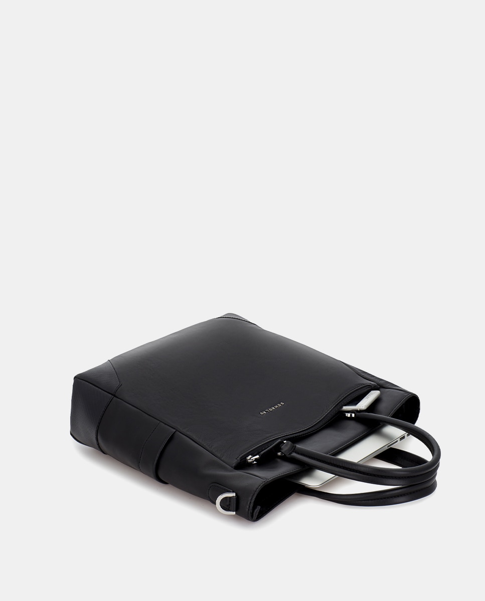Bolso de mujer de piel para ordenador portátil - Scharlau - Negro Negro-4