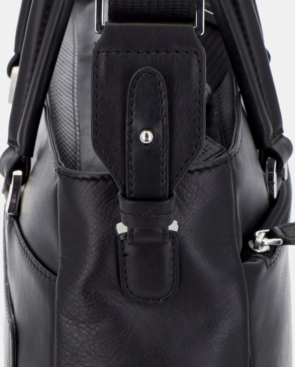 Bolso de mujer de piel para ordenador portátil - Scharlau - Negro Negro-3