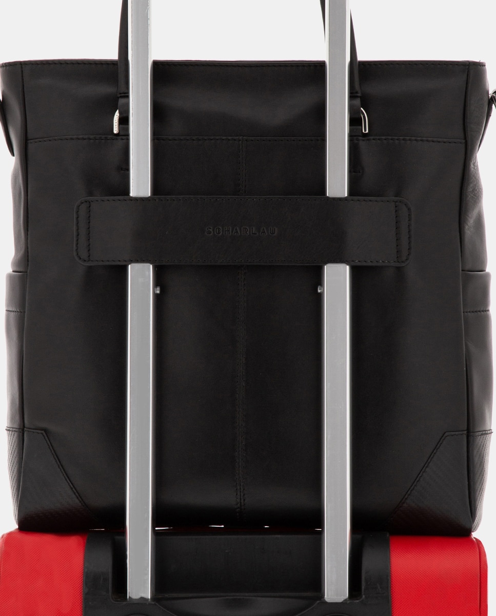 Bolso de mujer de piel para ordenador portátil - Scharlau - Negro Negro-7