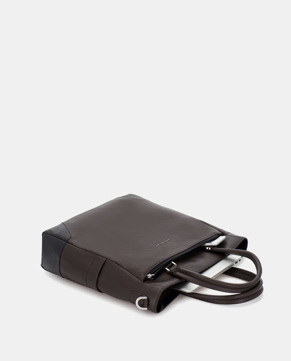 Bolso de mujer de piel para ordenador portátil - Scharlau - Marrón oscuro Marrón oscuro-4