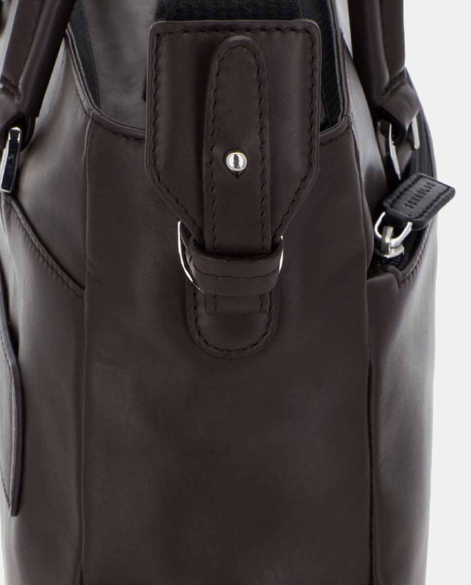 Bolso de mujer de piel para ordenador portátil - Scharlau - Marrón oscuro Marrón oscuro-3