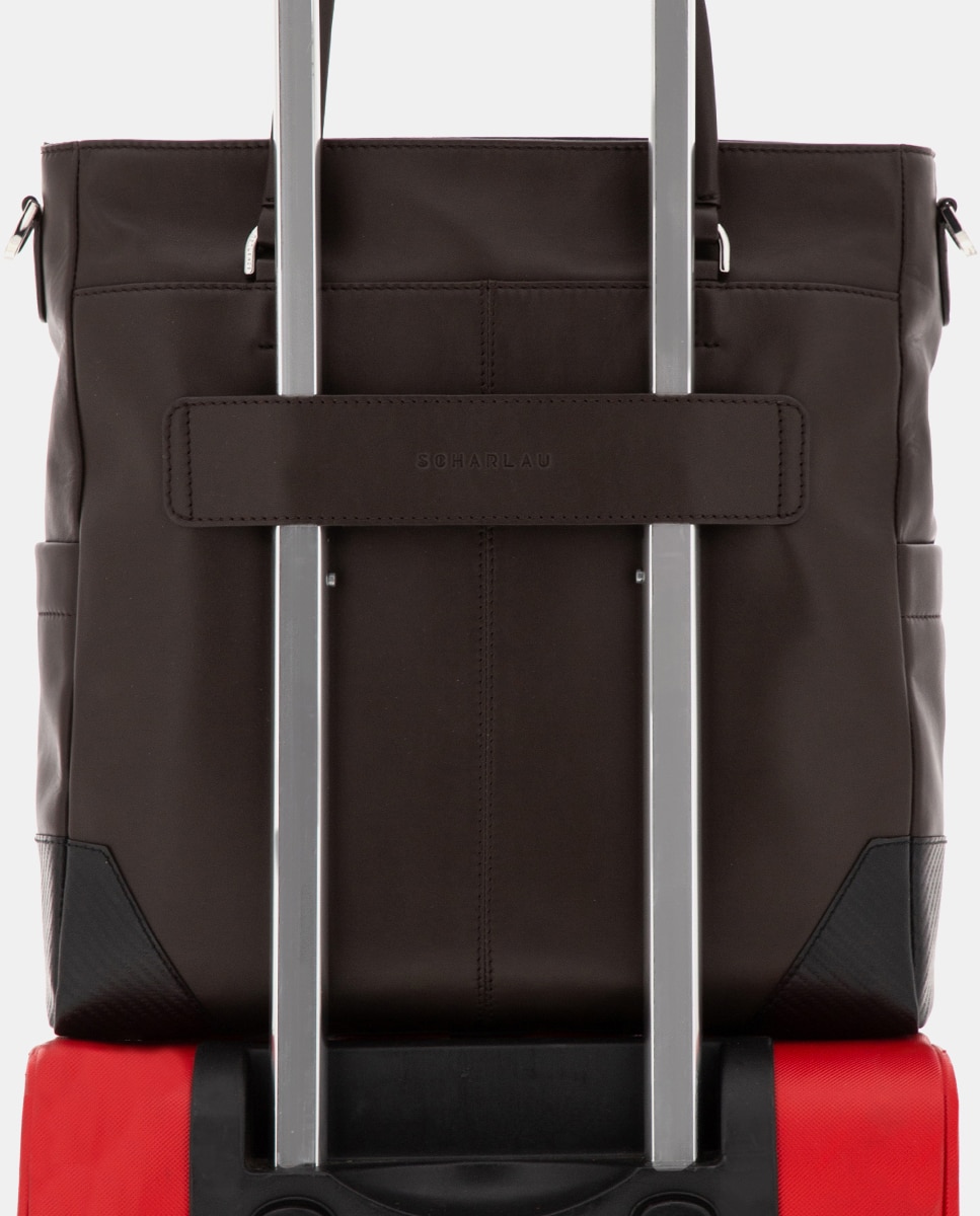 Bolso de mujer de piel para ordenador portátil - Scharlau - Marrón oscuro Marrón oscuro-7